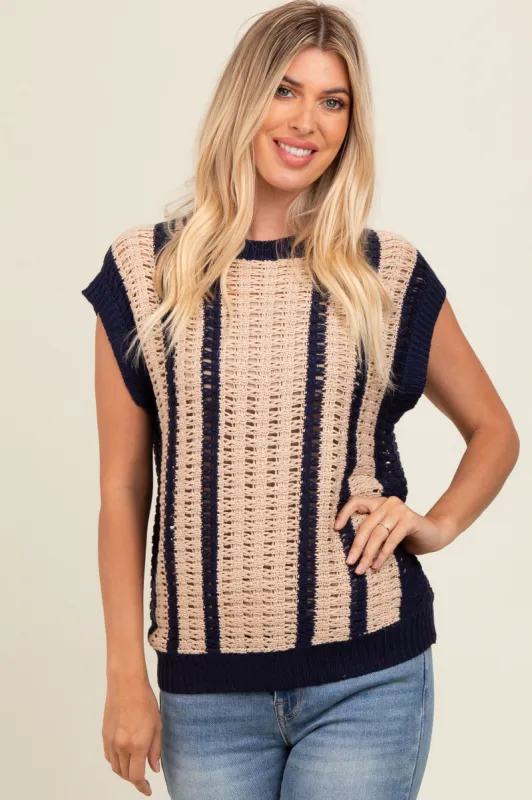 Navy Blue Loose Crochet Knit Top sold by Pinkblush