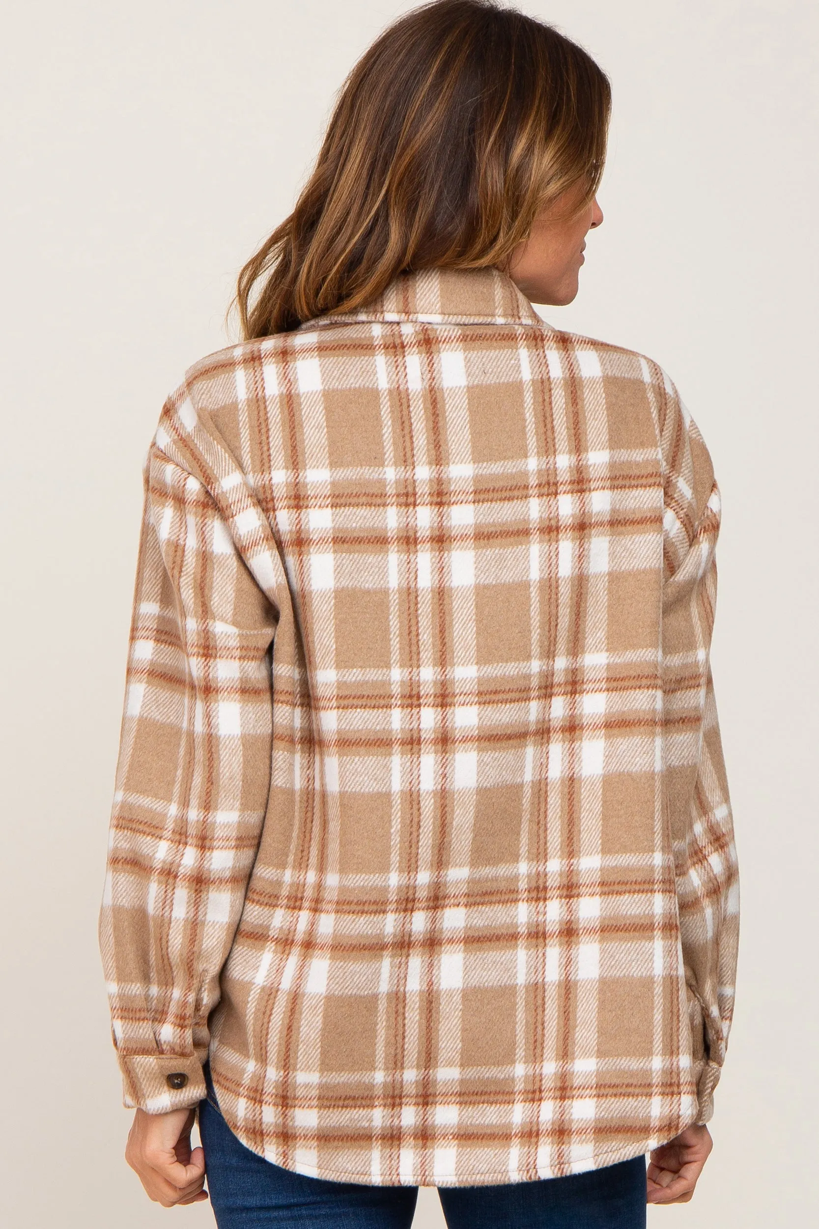 Light Mocha Plaid Front Pocket Shacket sold by Pinkblush product image thumbnail 3