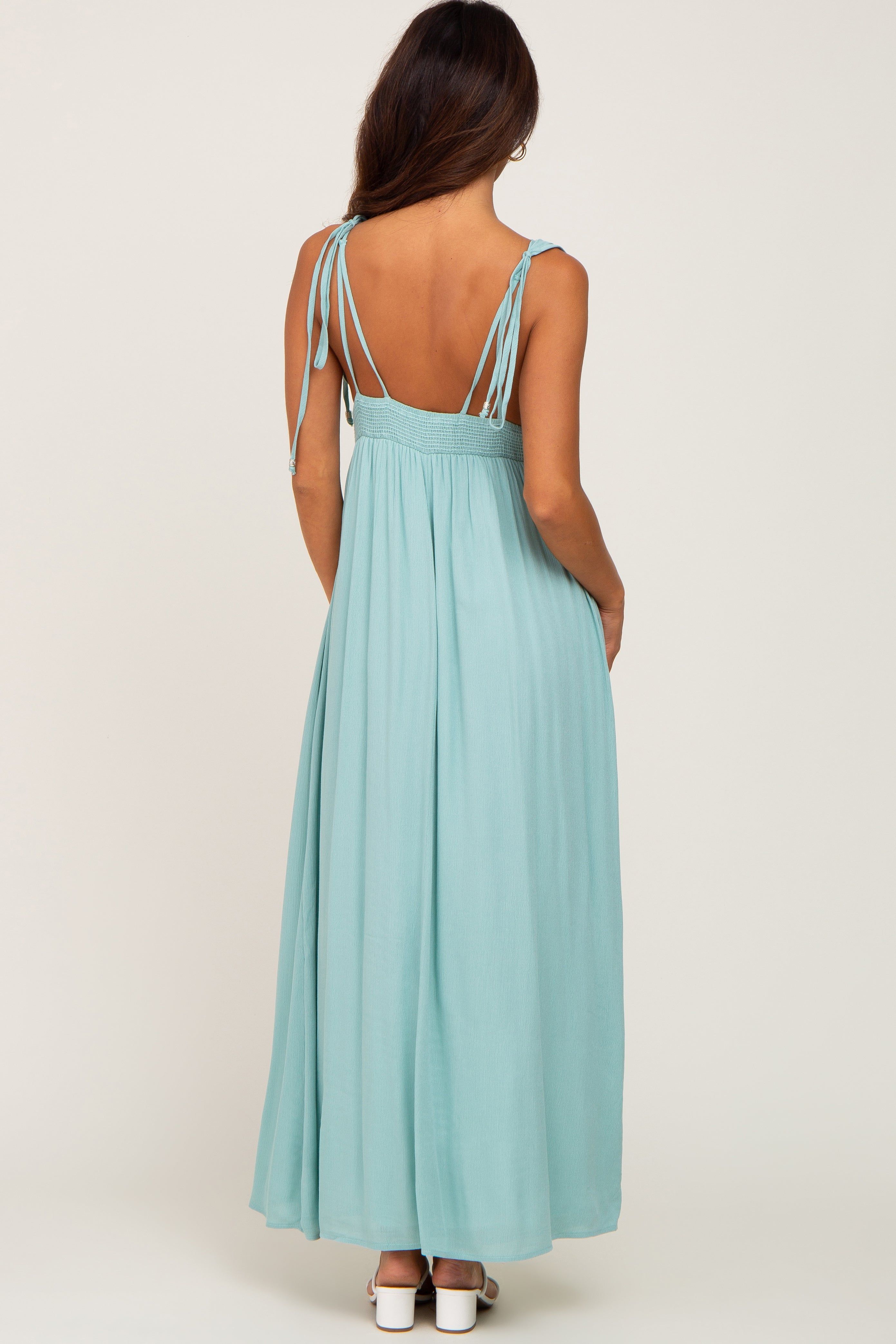 Mint Green Shoulder Tie Open Back Maxi Dress sold by Pinkblush product image thumbnail 3