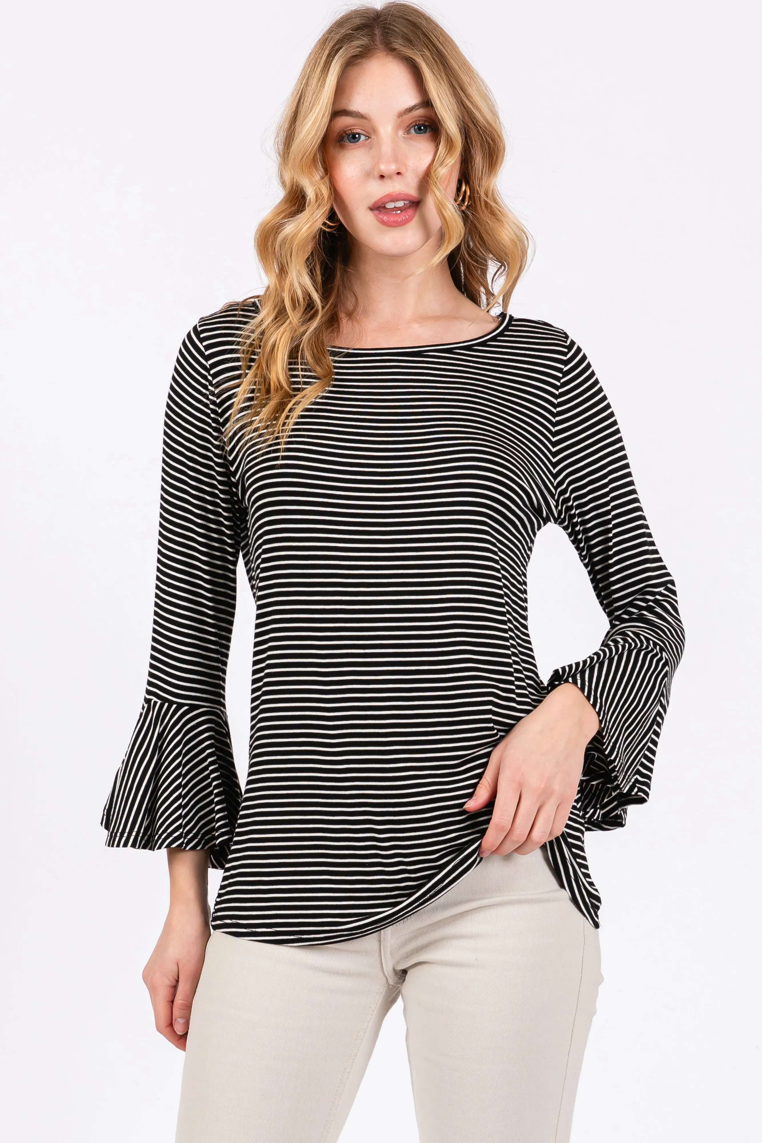 Black Striped 3/4 Sleeve Top sold by Pinkblush