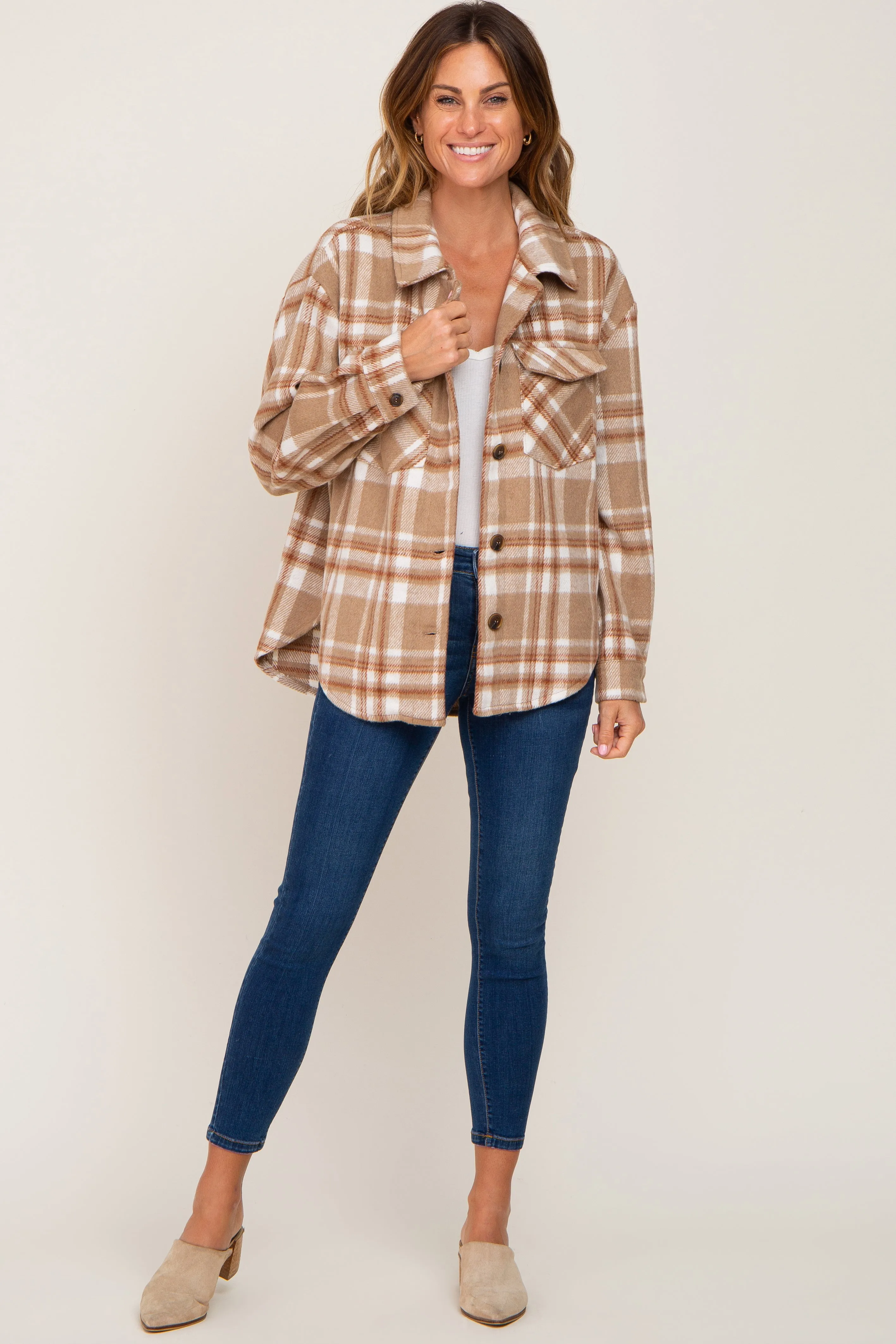 Light Mocha Plaid Front Pocket Shacket sold by Pinkblush product image thumbnail 4