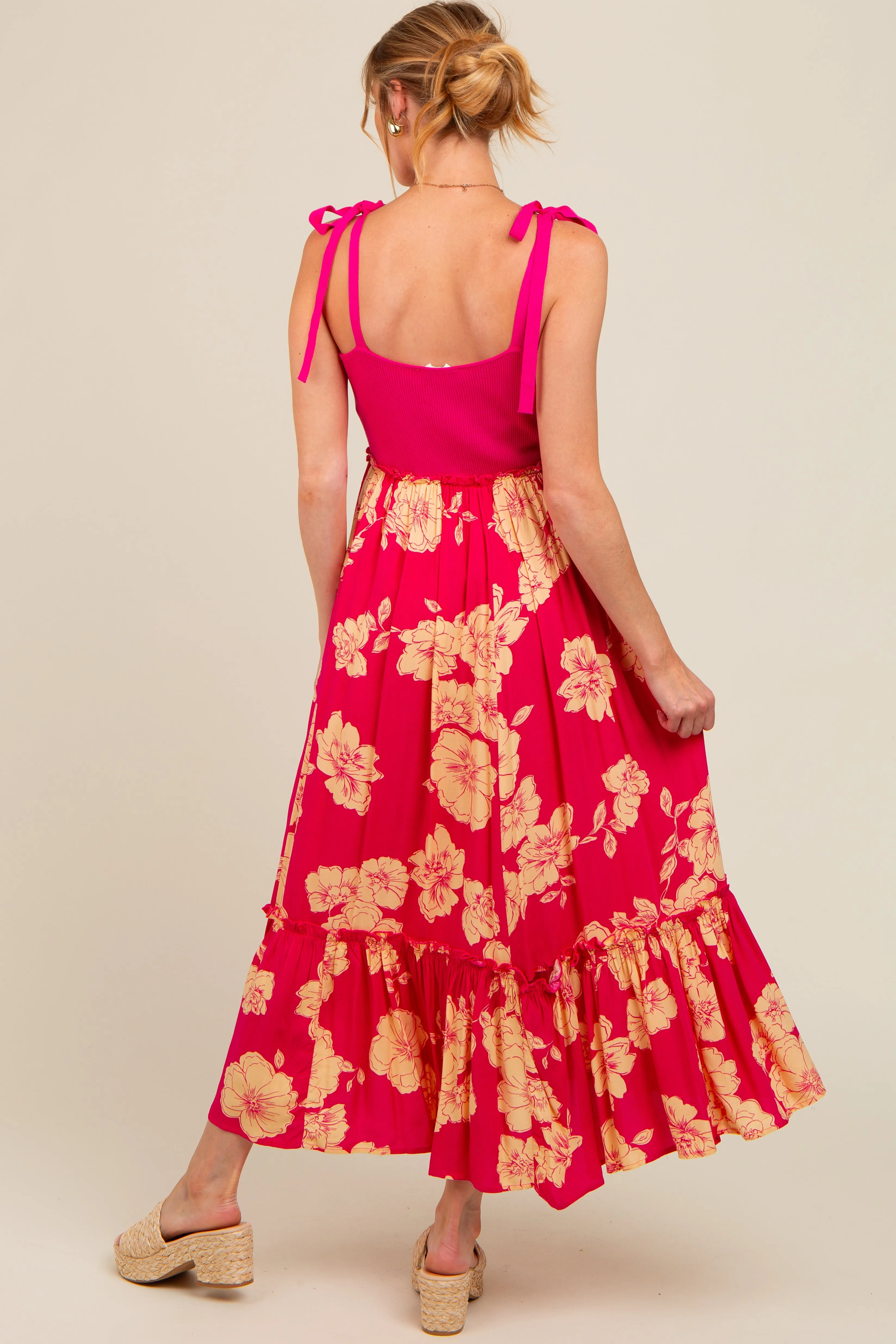 Fuchsia Floral Colorblock Maternity Midi Dress sold by Pinkblush product image thumbnail 4