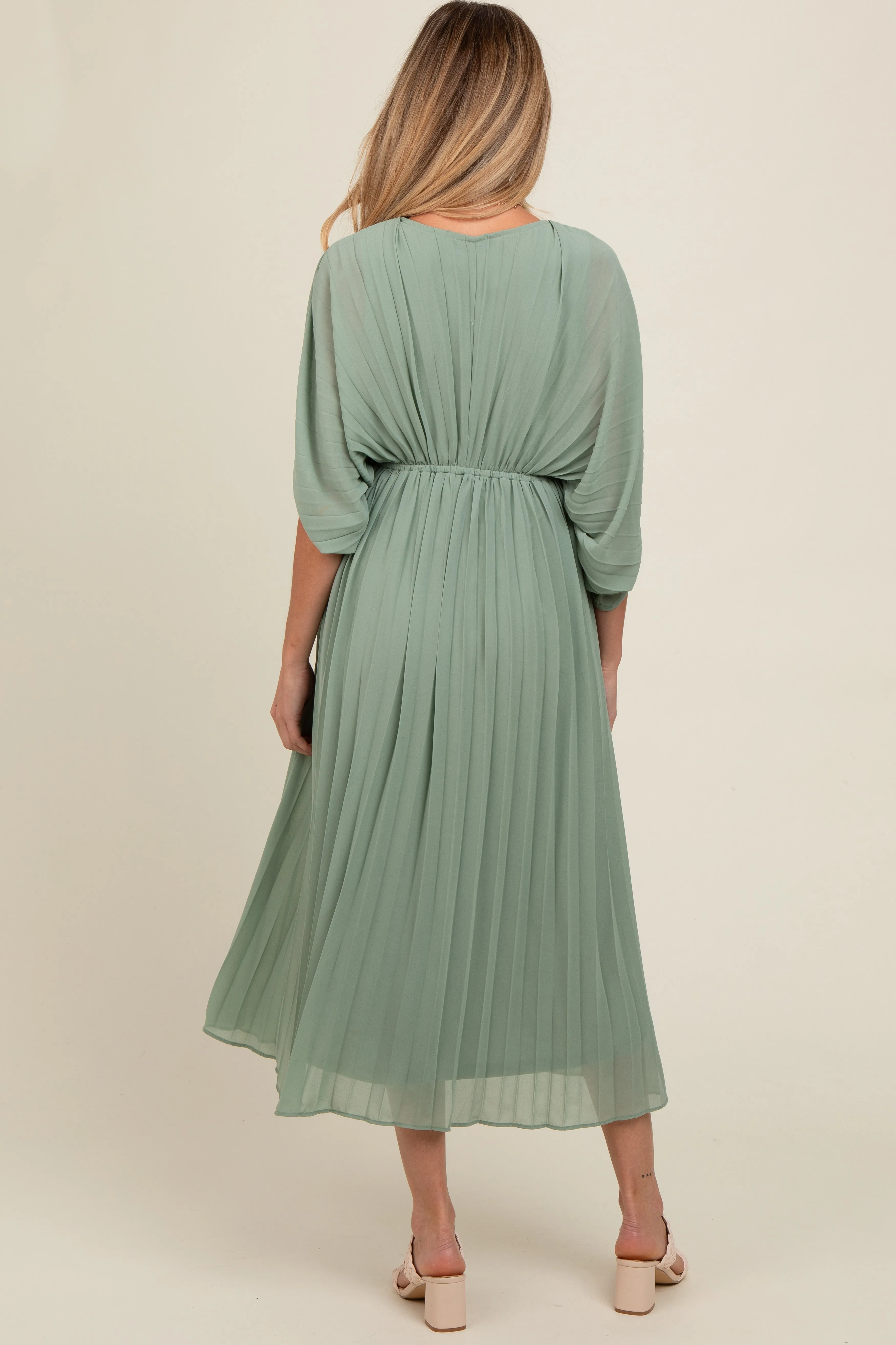 Light Olive Pleated V Neck Maternity Maxi Dress sold by Pinkblush product image thumbnail 5