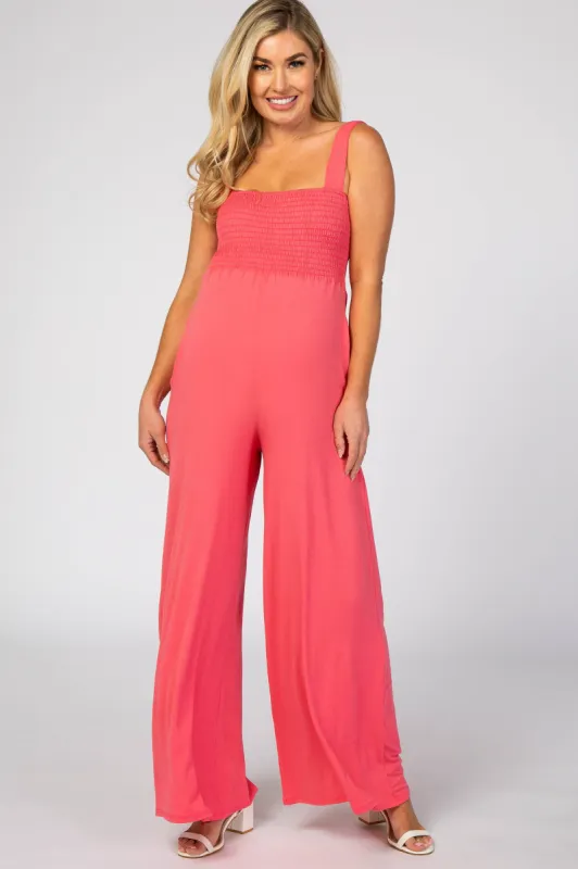 Coral Sleeveless Wide Leg Maternity Jumpsuit sold by Pinkblush