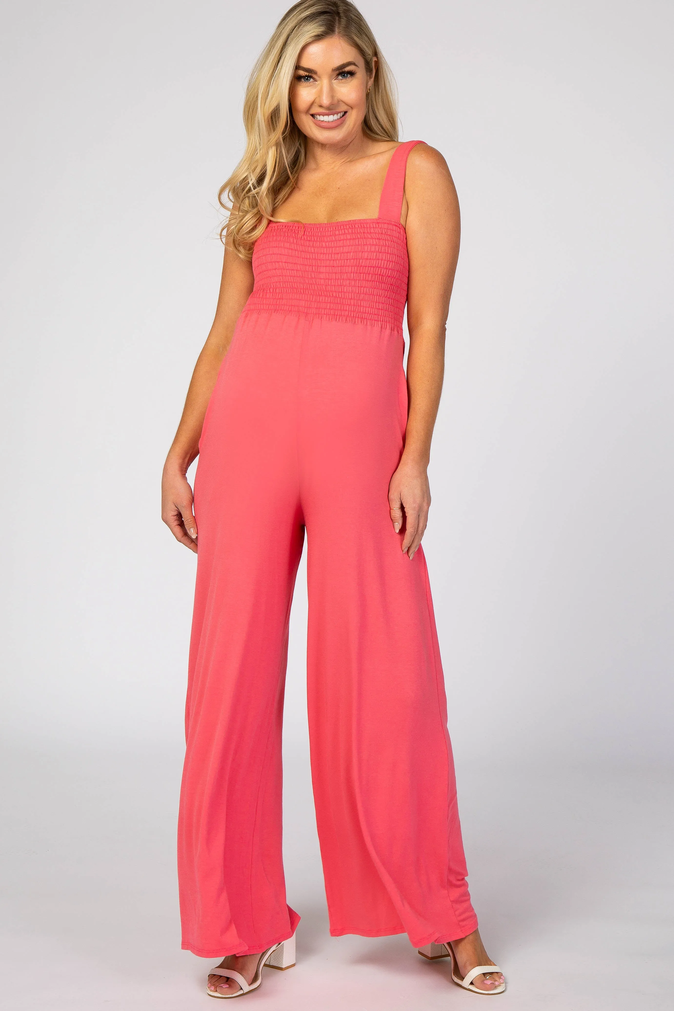 Coral Sleeveless Wide Leg Maternity Jumpsuit sold by Pinkblush