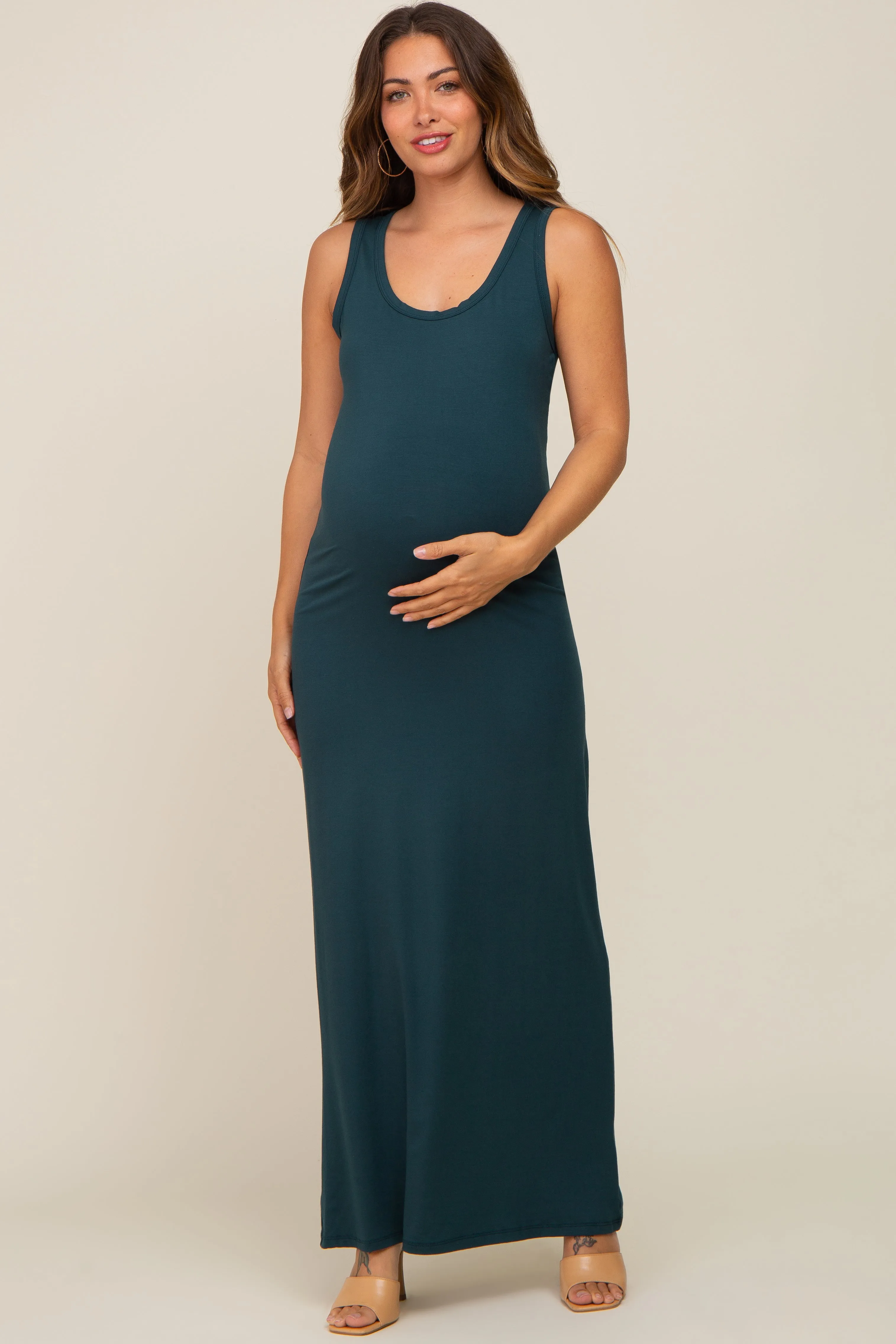 Forest Green Soft Knit Maternity Maxi Dress sold by Pinkblush product image thumbnail 5