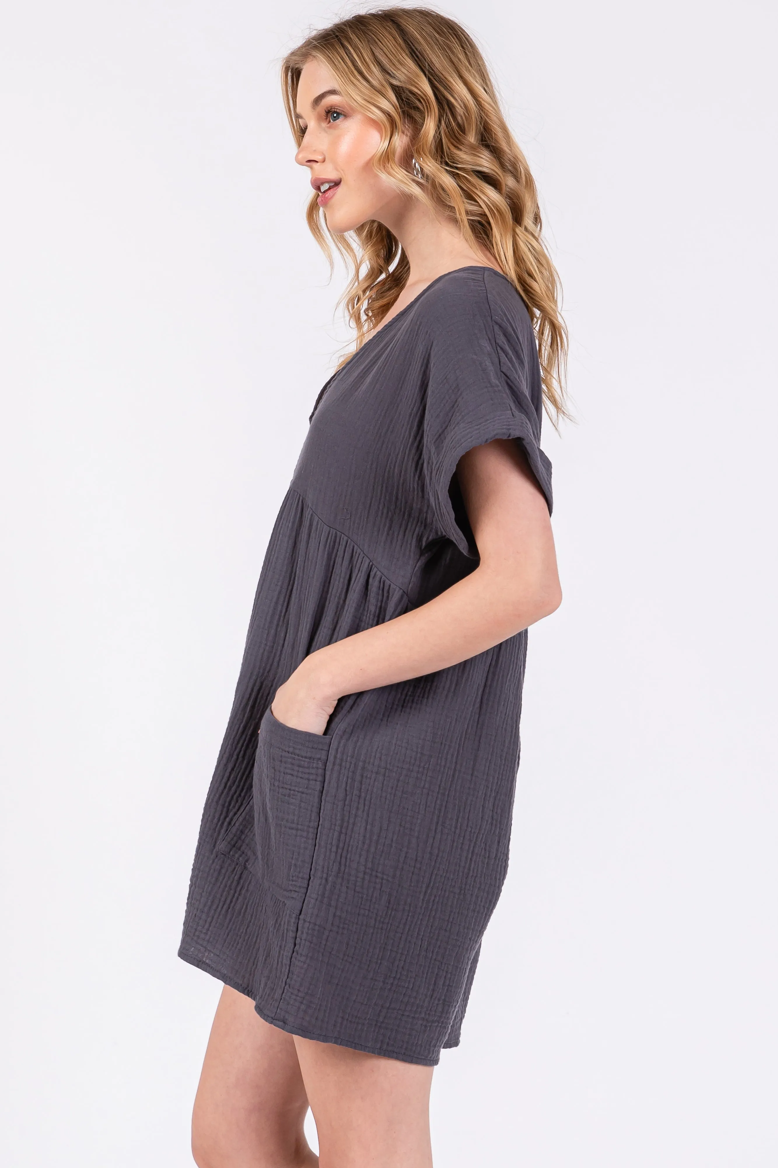 Charcoal Gauze Short Sleeve Romper sold by Pinkblush product image thumbnail 2