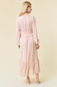 Blush V Neck Midi Dress With Smocked Waist sold by Pinkblush