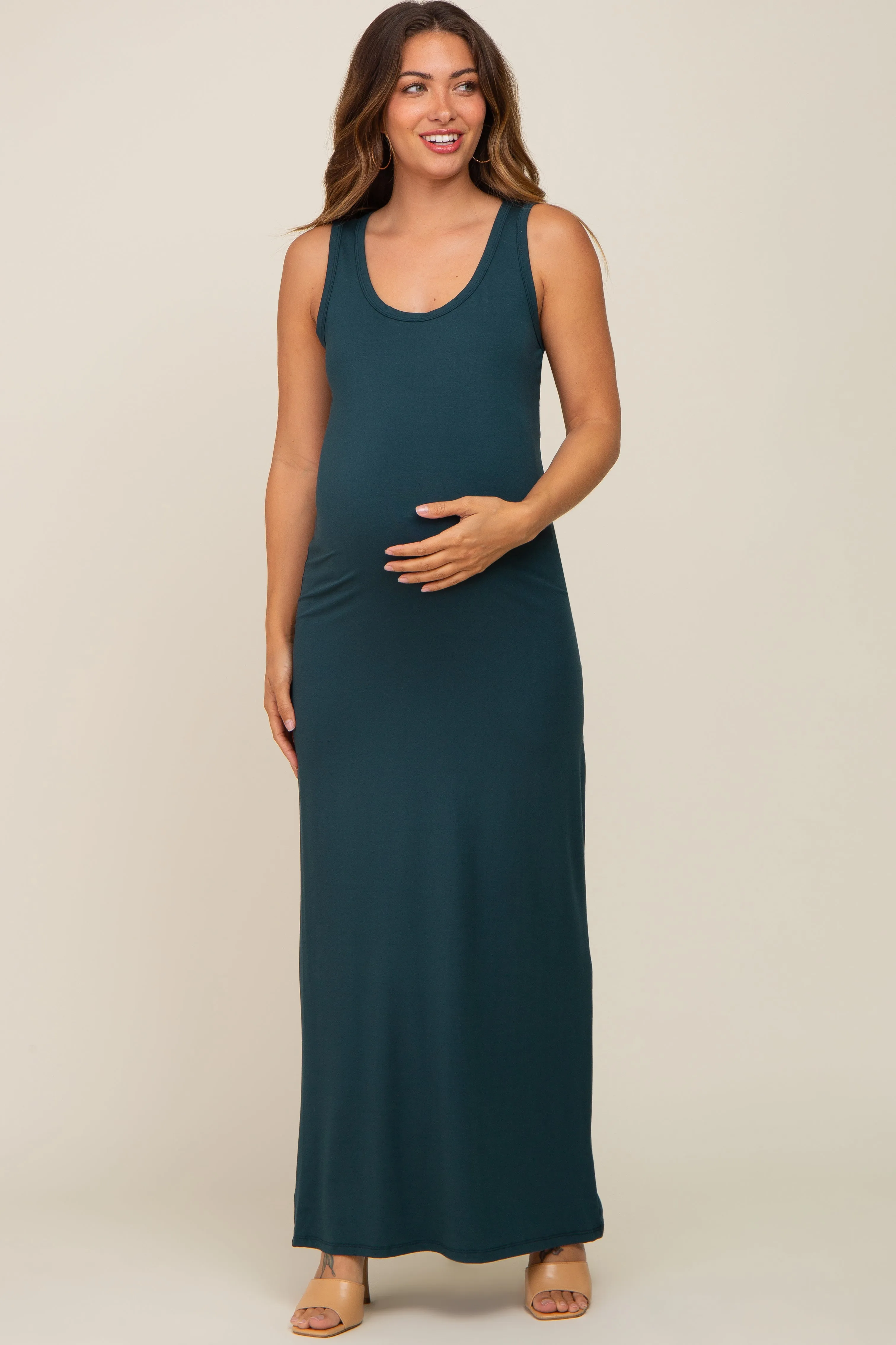 Forest Green Soft Knit Maternity Maxi Dress sold by Pinkblush product image thumbnail 4