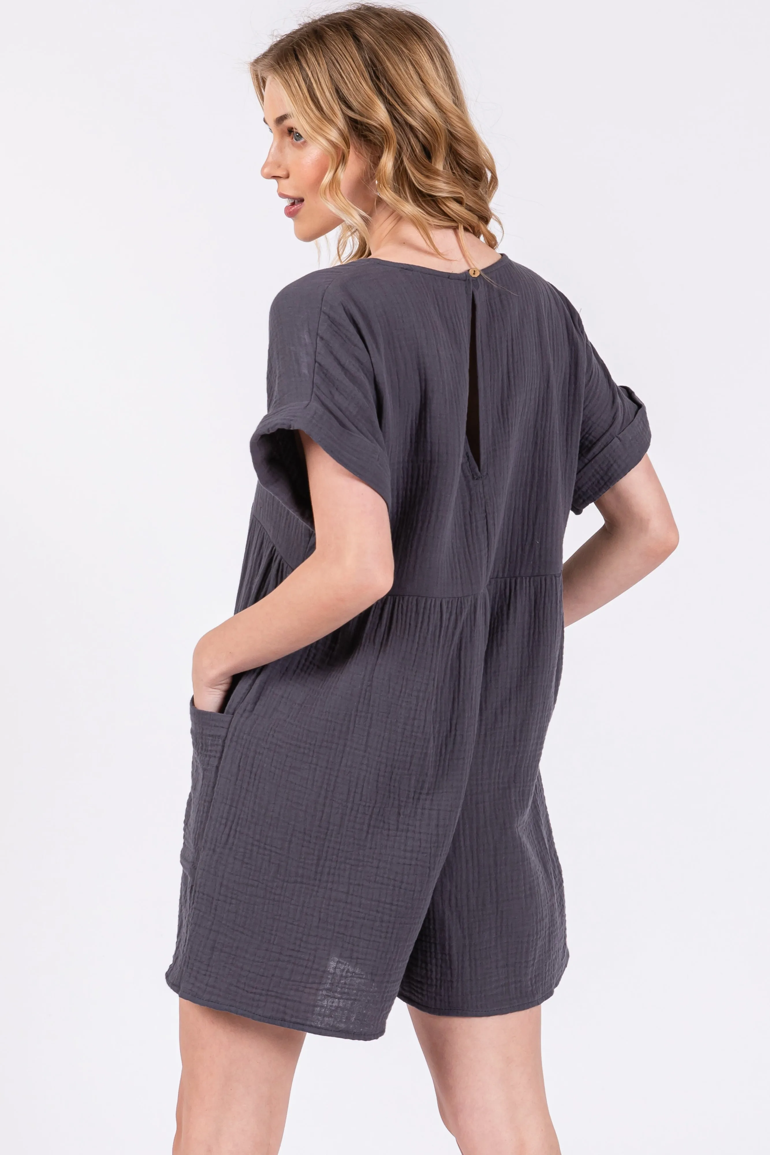 Charcoal Gauze Short Sleeve Romper sold by Pinkblush product image thumbnail 3