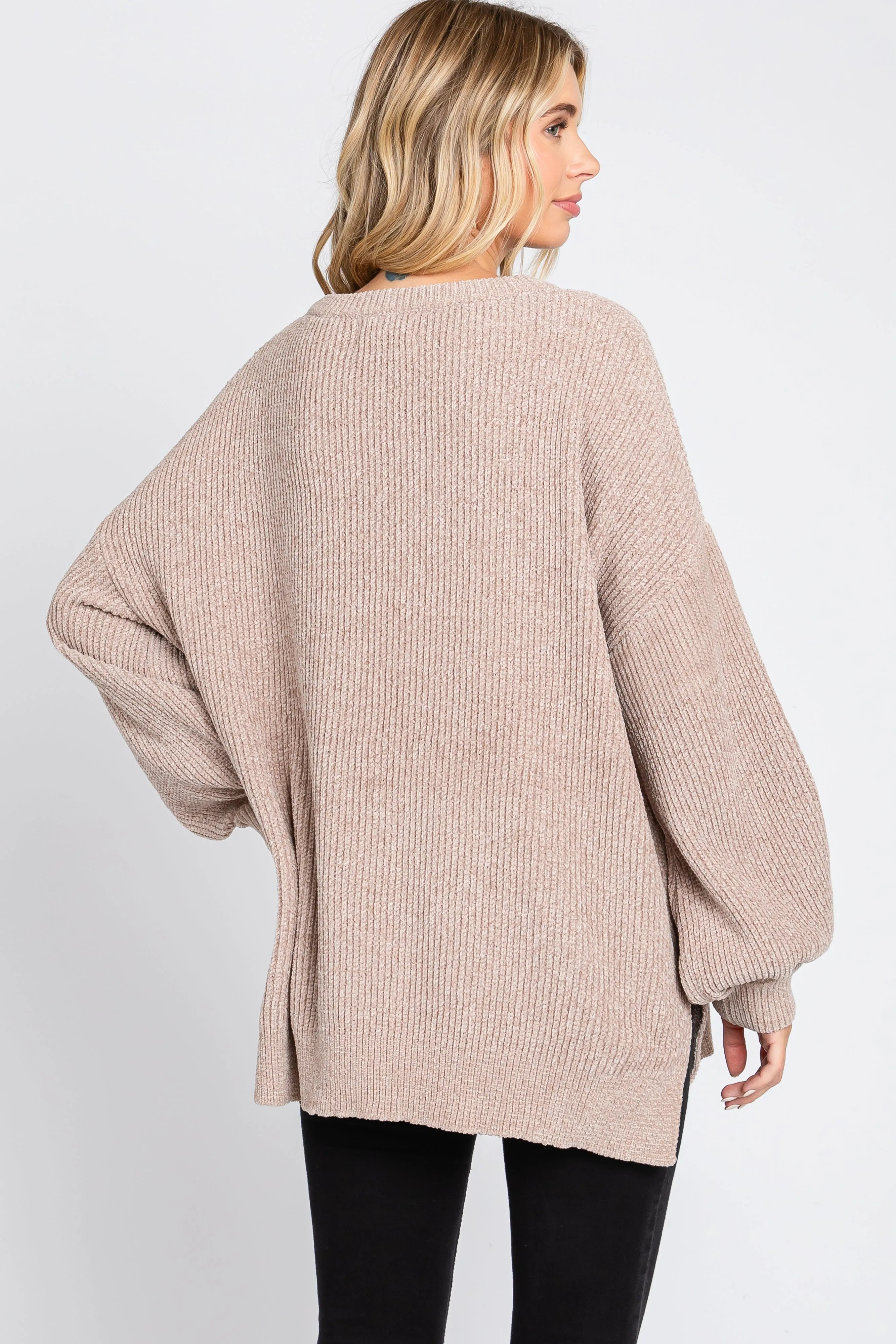Beige Chenille Knit Balloon Sleeve Sweater sold by Pinkblush product image thumbnail 3