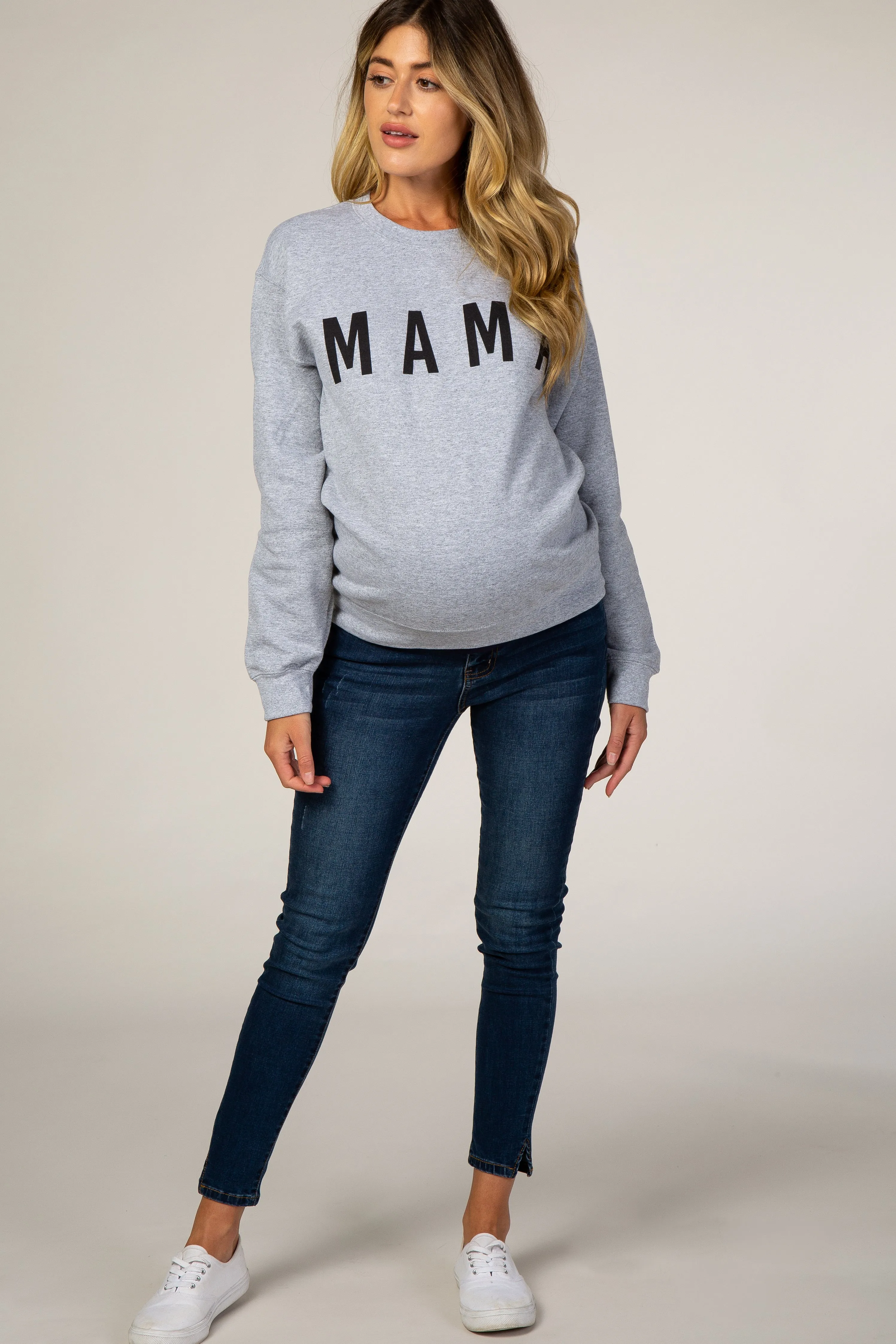 Grey Screen Print Mama Maternity Pullover Sweatshirt sold by Pinkblush product image thumbnail 4