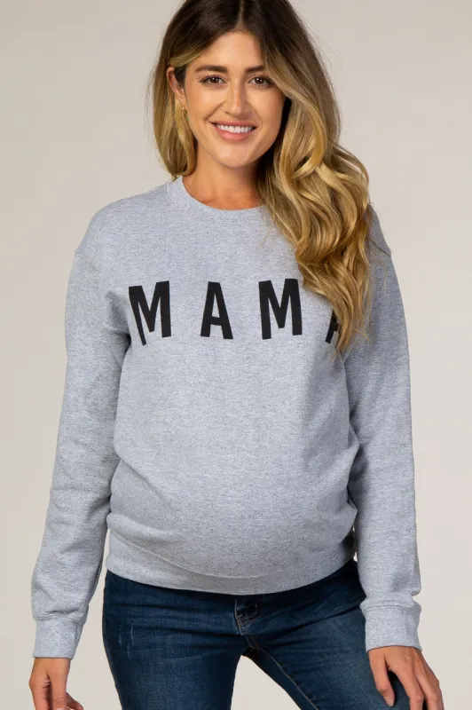 Grey Screen Print Mama Maternity Pullover Sweatshirt sold by Pinkblush