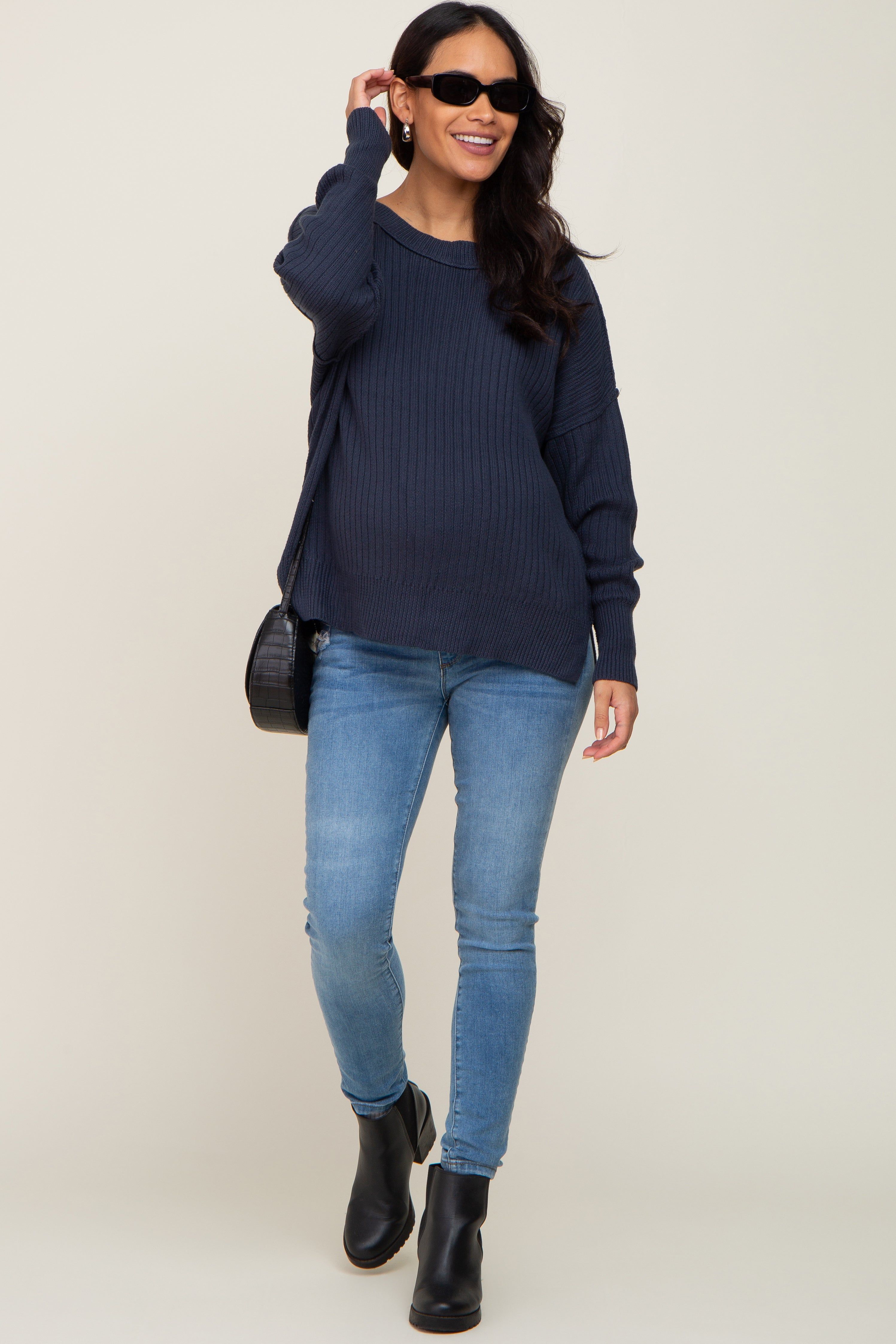 Navy Blue Ribbed Maternity Sweater sold by Pinkblush product image thumbnail 5