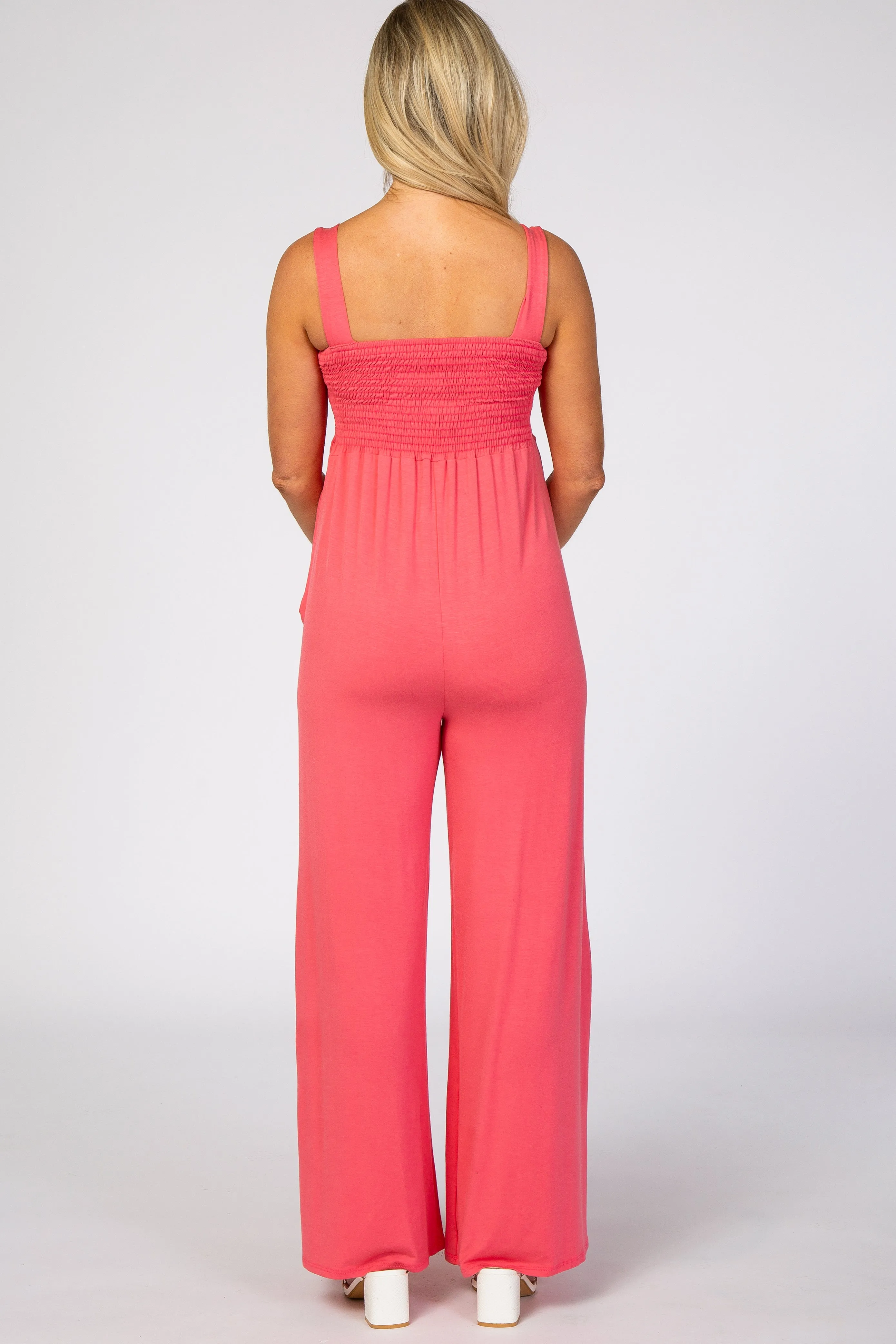 Coral Sleeveless Wide Leg Maternity Jumpsuit sold by Pinkblush product image thumbnail 3