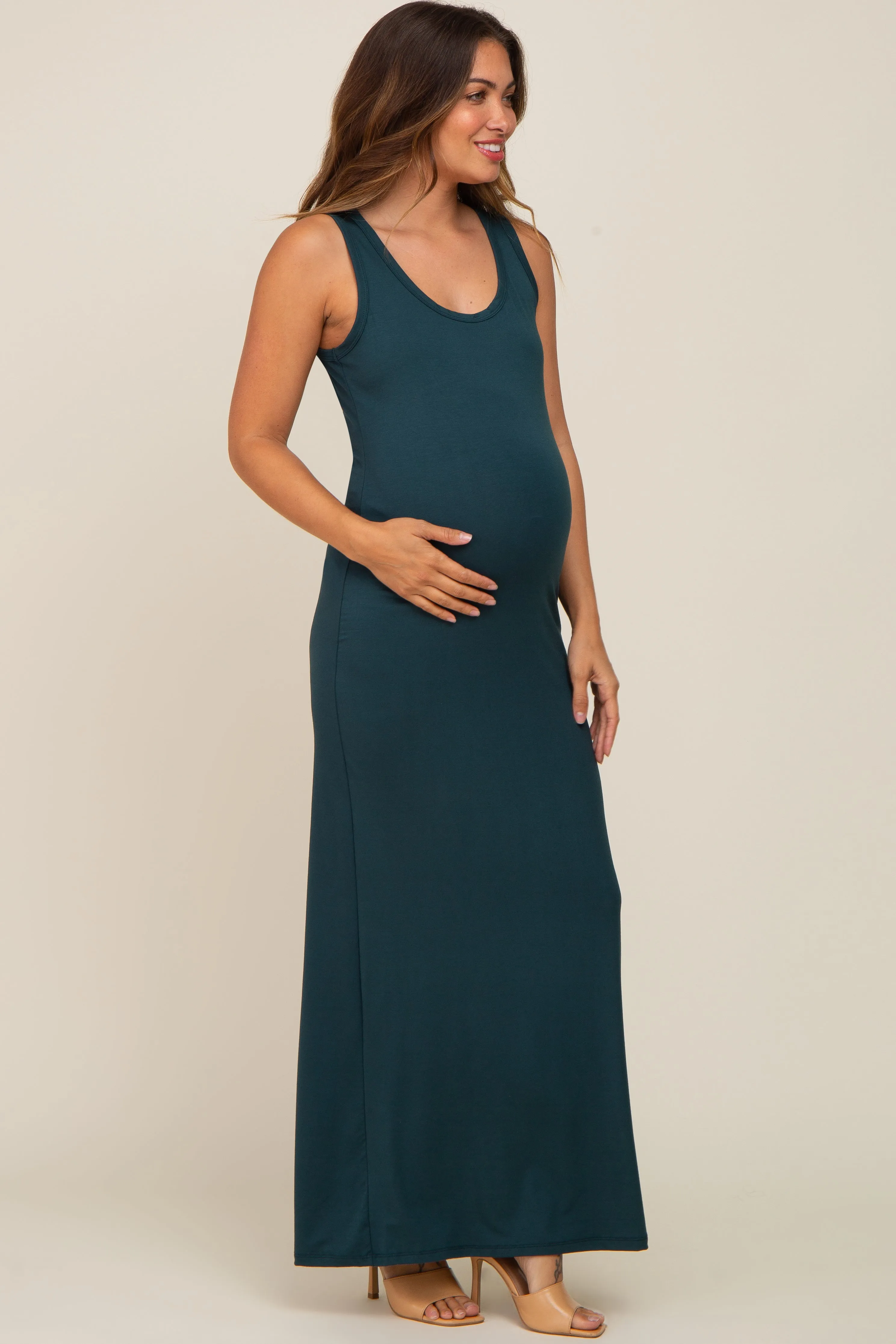 Forest Green Soft Knit Maternity Maxi Dress sold by Pinkblush product image thumbnail 2