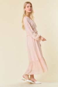 Blush V Neck Midi Dress With Smocked Waist sold by Pinkblush