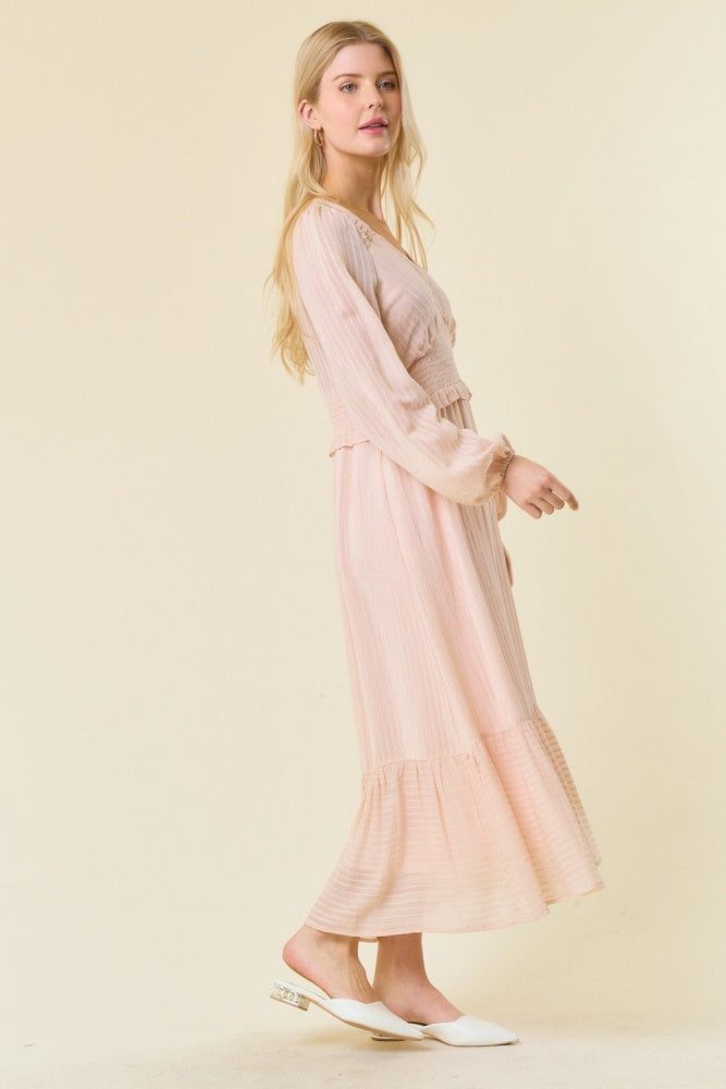 Blush V Neck Midi Dress With Smocked Waist sold by Pinkblush product image thumbnail 2