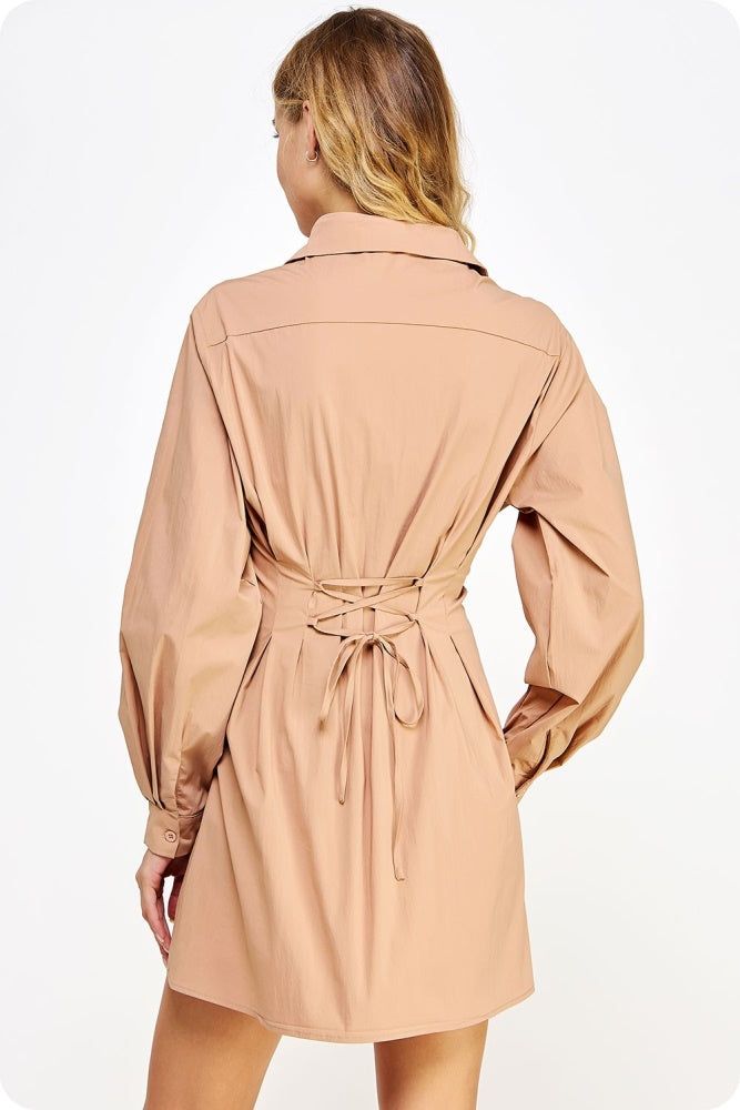 Brown Poplin Corset Shirt Mini Dress sold by Pinkblush product image thumbnail 3