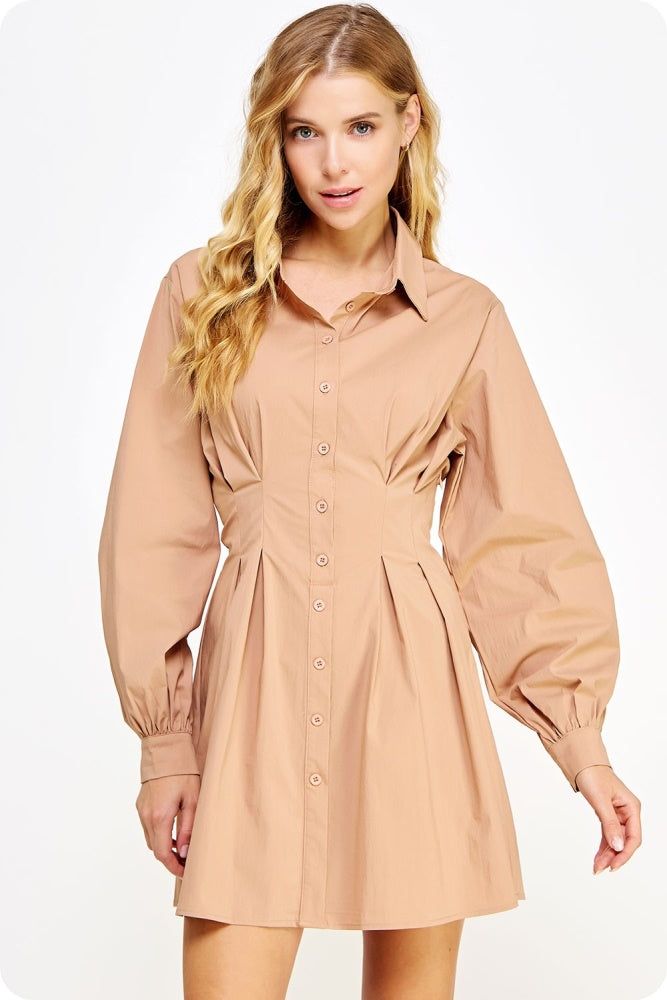 Brown Poplin Corset Shirt Mini Dress sold by Pinkblush