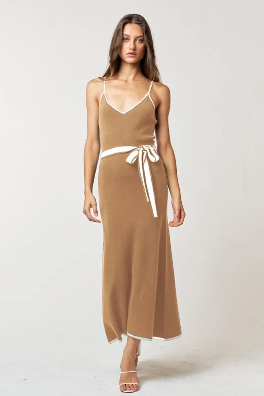 Taupe Contrast Piping Midi Dress sold by Pinkblush