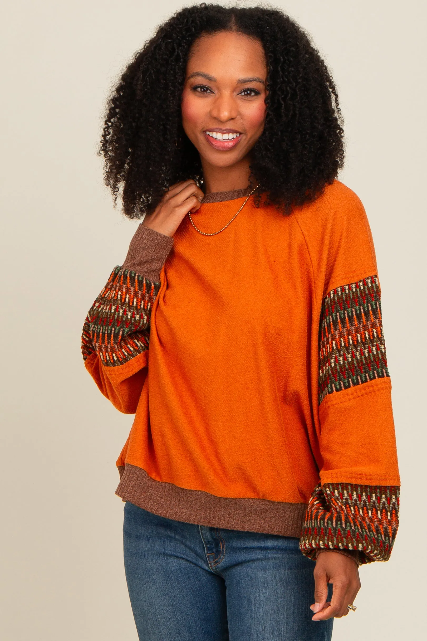 Camel Knit Contrast Sleeve Pullover sold by Pinkblush product image thumbnail 2