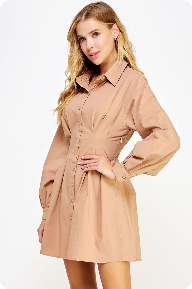 Brown Poplin Corset Shirt Mini Dress sold by Pinkblush product image thumbnail 2