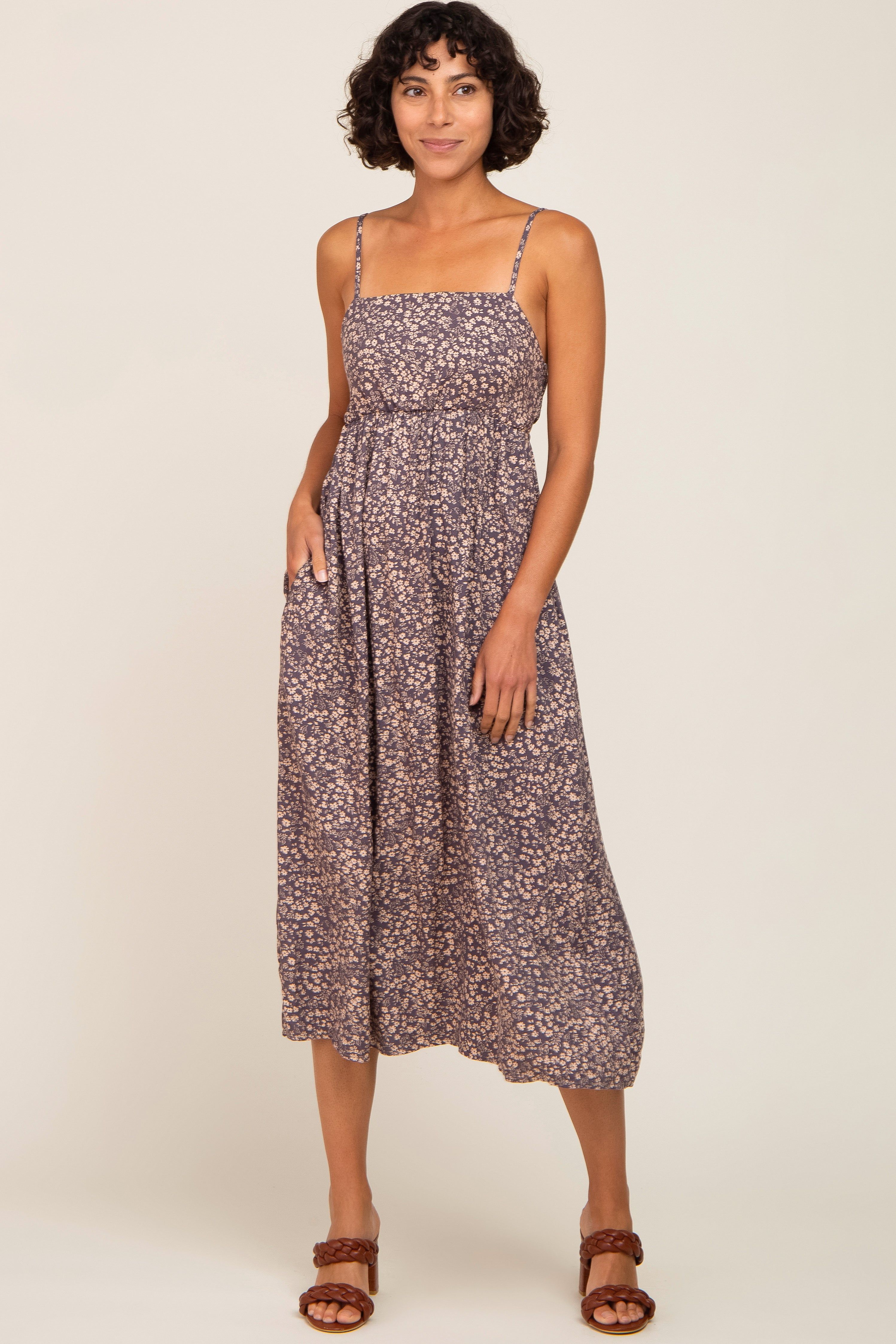 Purple Floral Cutout Back Maternity Midi Dress sold by Pinkblush product image thumbnail 5