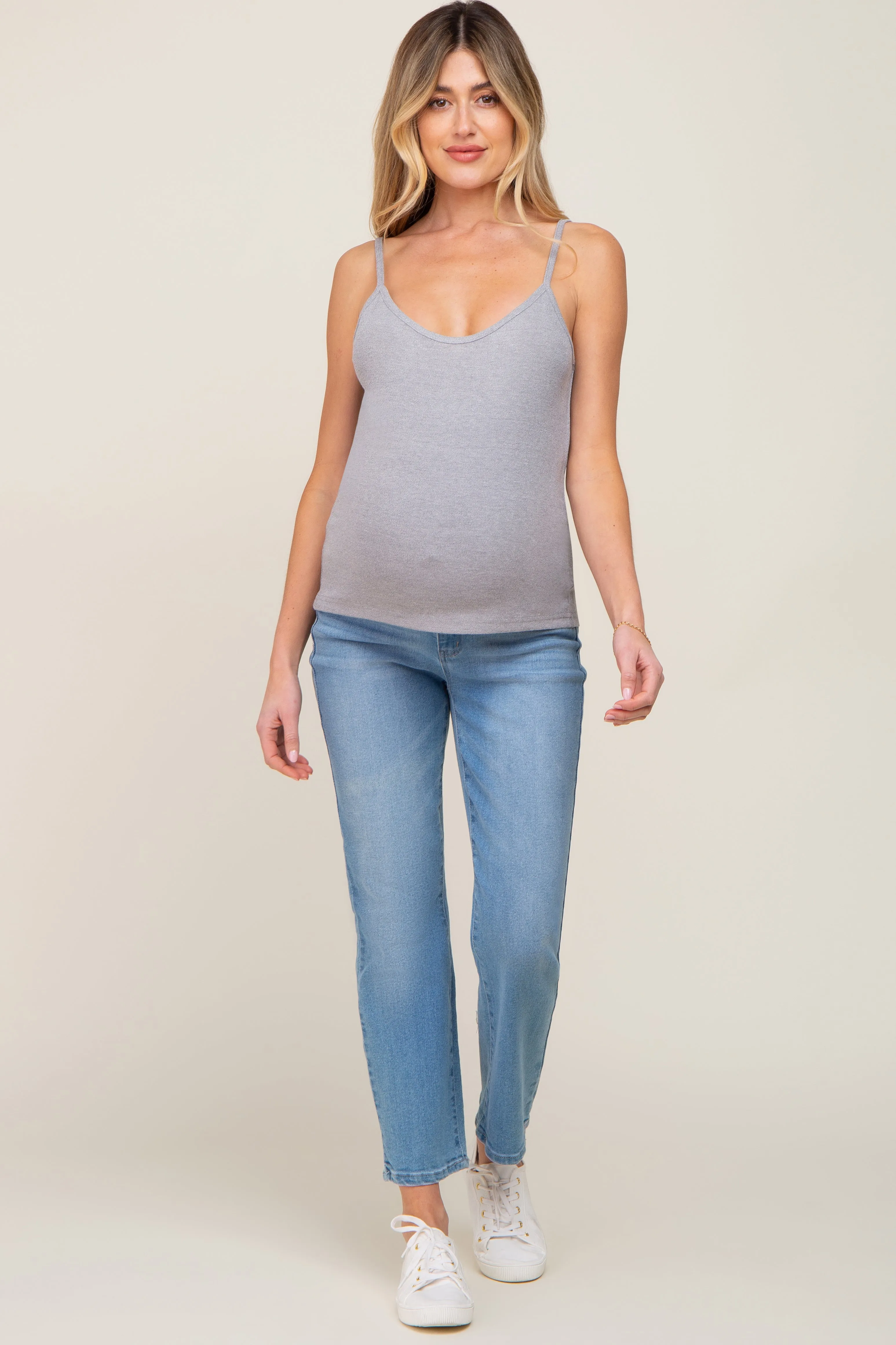 Heather Grey Ribbed Basic Maternity Tank Top sold by Pinkblush product image thumbnail 4