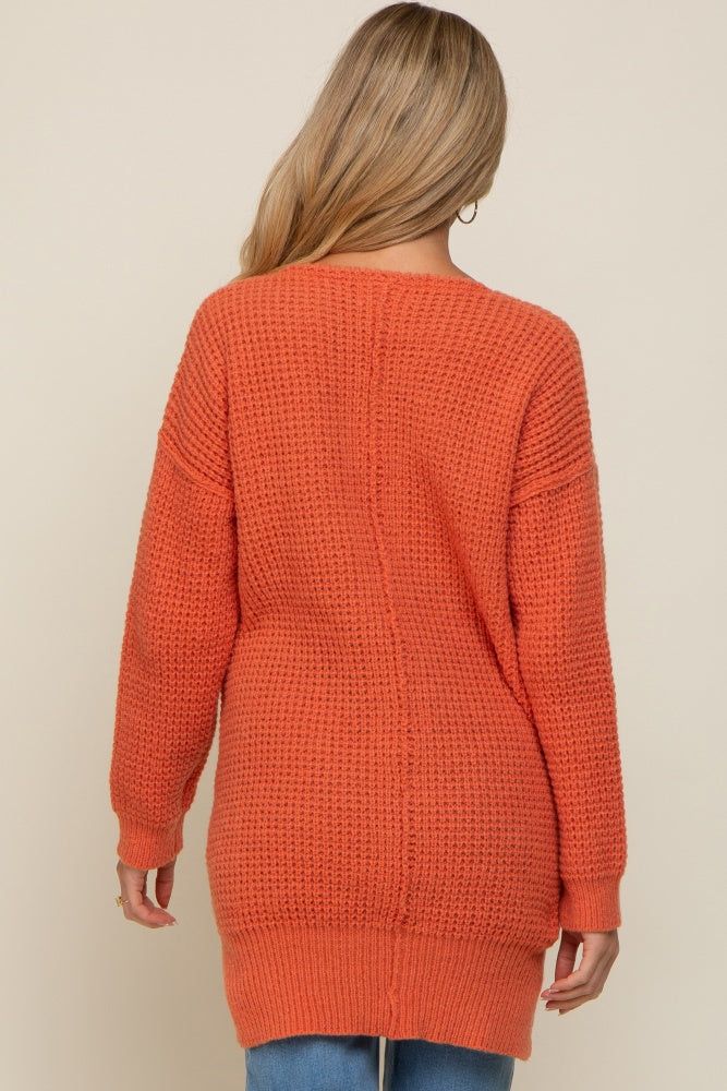 Orange Chunky Knit V-Neck Side Slit Long Maternity Sweater sold by Pinkblush product image thumbnail 3