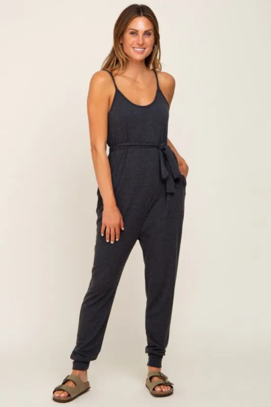 Charcoal Grey Sash Tie Jumpsuit sold by Pinkblush