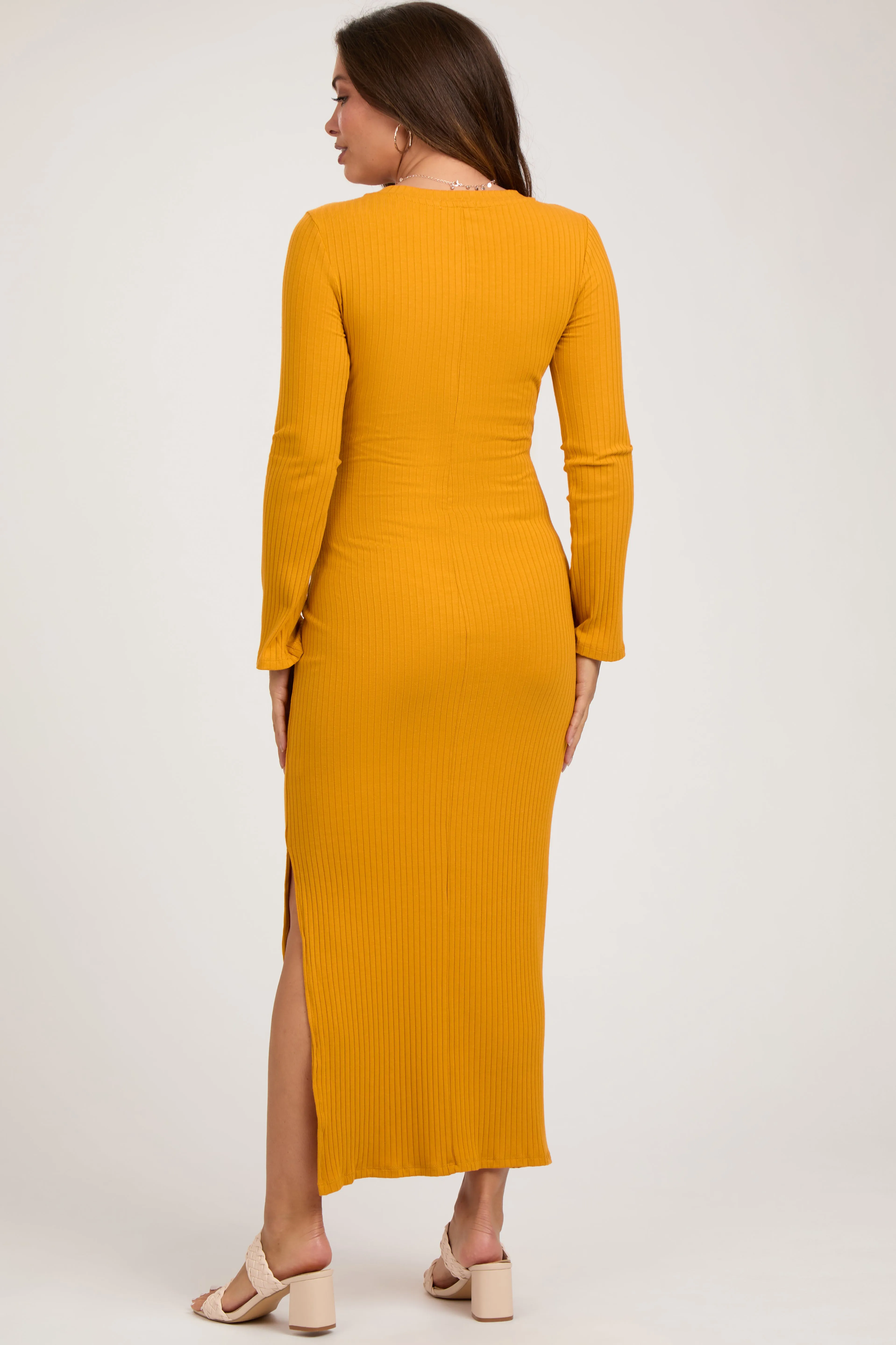 Yellow Ribbed Side Slit Maternity Maxi Dress sold by Pinkblush product image thumbnail 4