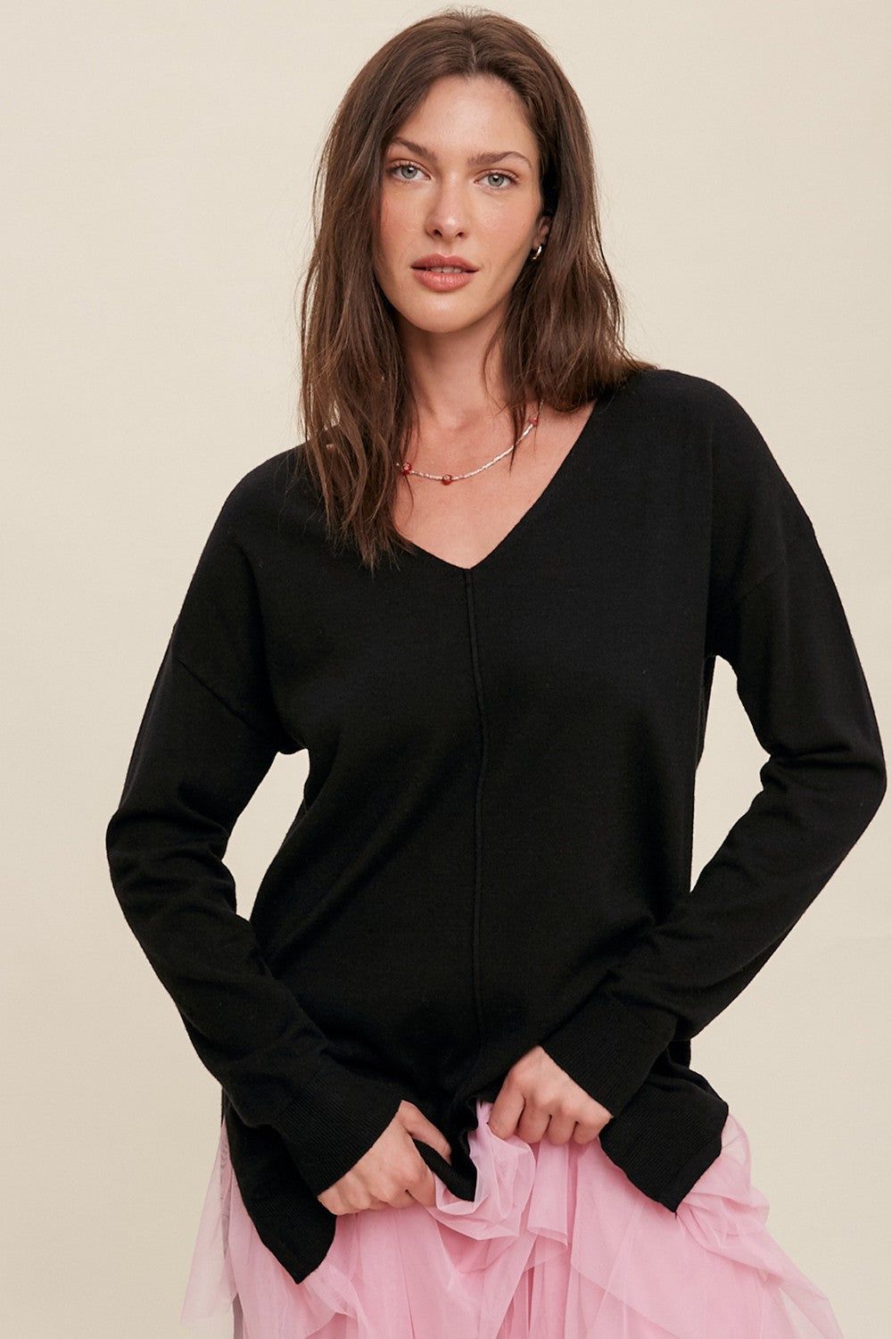 Black Oversized Knit Side Slit Maternity Top sold by Pinkblush product image thumbnail 5