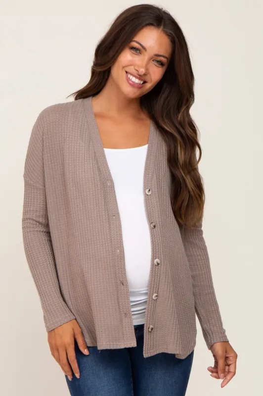 Mocha Waffle Knit Button Down Maternity Top sold by Pinkblush
