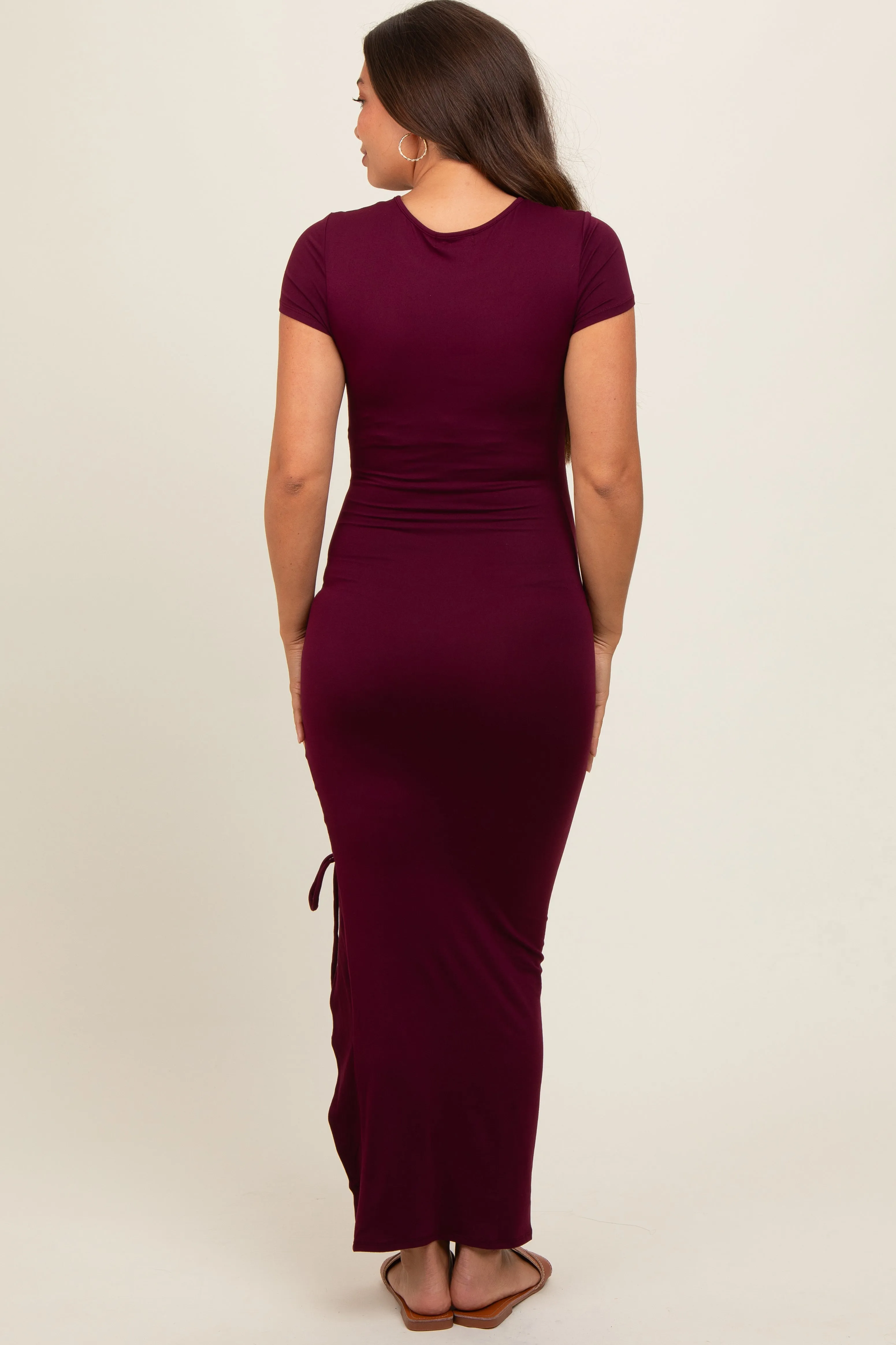 Burgundy Side Slit Maternity Maxi Dress sold by Pinkblush product image thumbnail 4