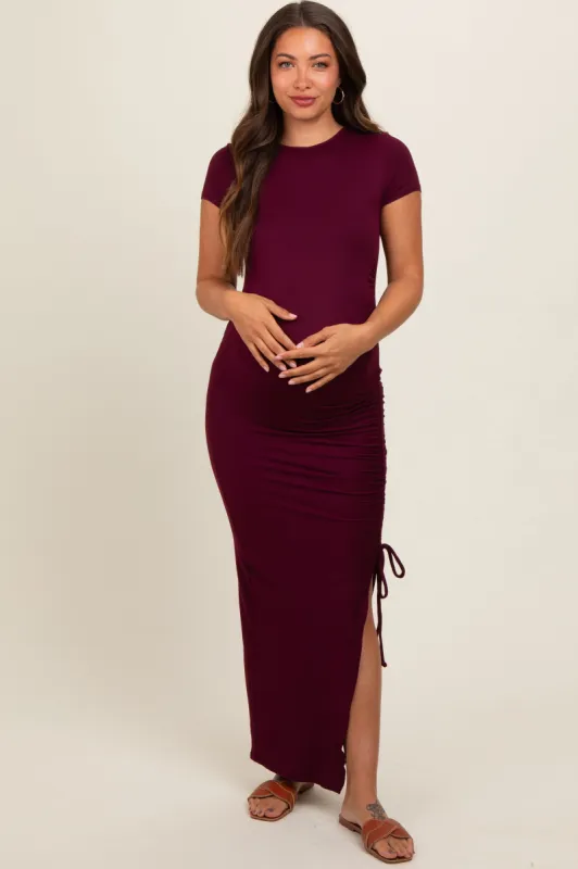 Burgundy Side Slit Maternity Maxi Dress sold by Pinkblush