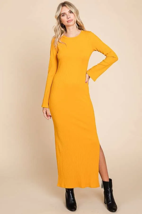 Yellow Ribbed Side Slit Maternity Maxi Dress sold by Pinkblush product image thumbnail 5