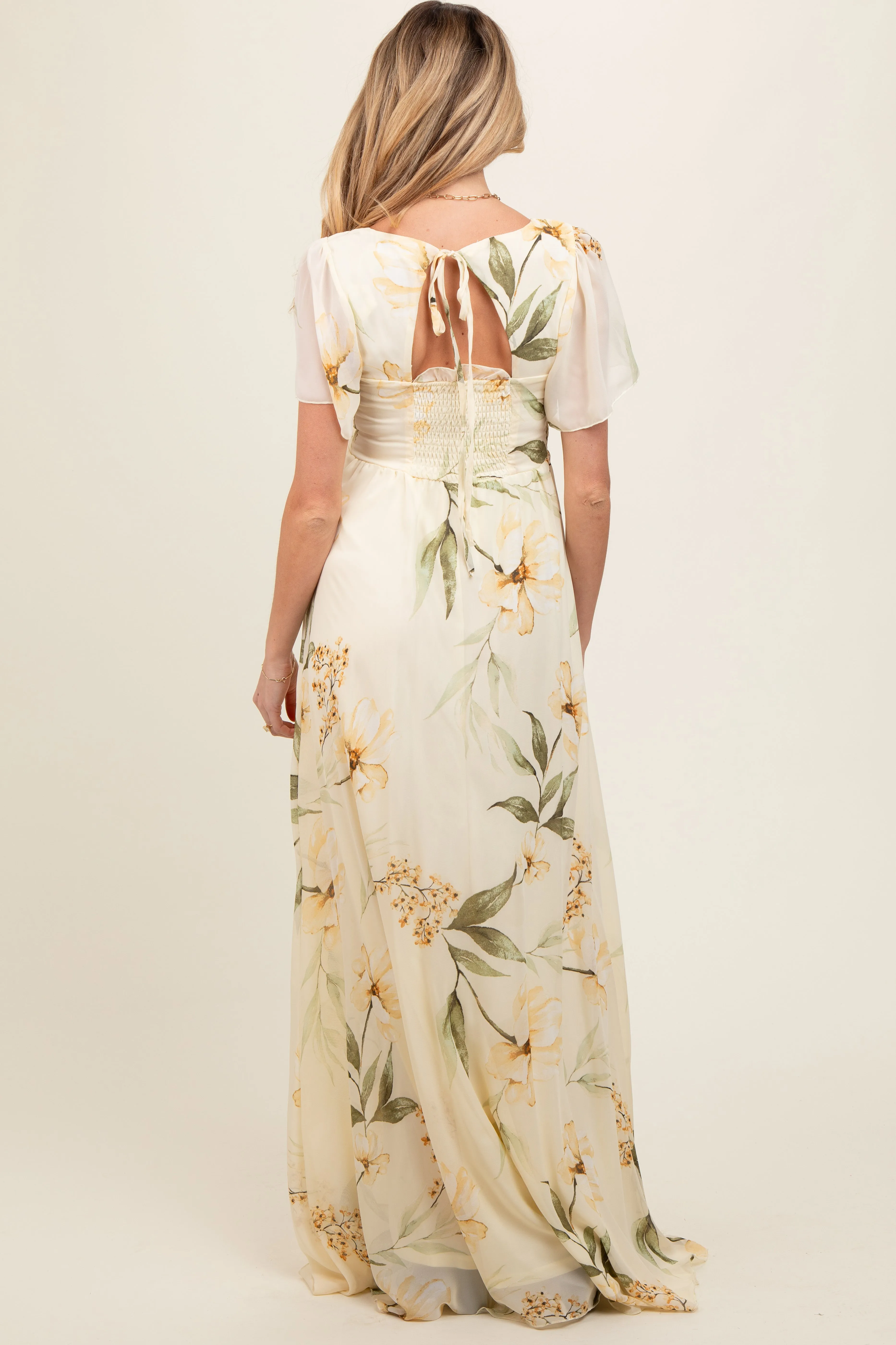 Yellow Floral Smocked Maternity Maxi Dress sold by Pinkblush product image thumbnail 4