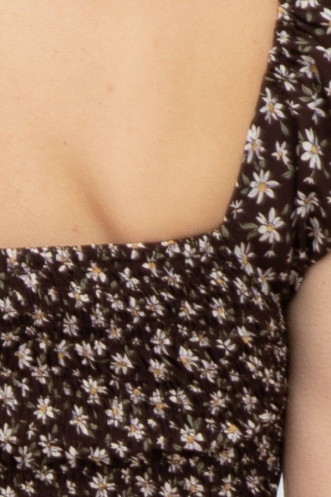 Brown Floral Smocked Cutout Maternity Mini Dress sold by Pinkblush product image thumbnail 4