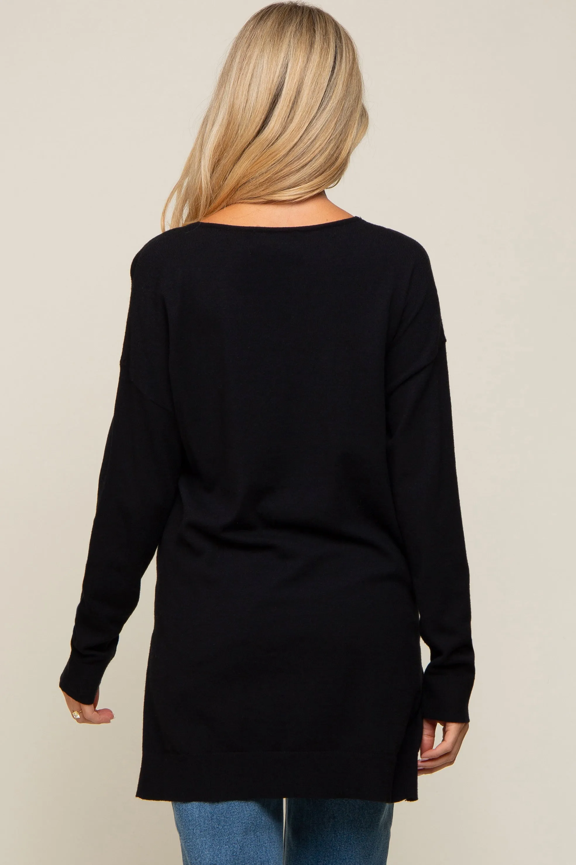 Black Oversized Knit Side Slit Maternity Top sold by Pinkblush product image thumbnail 4