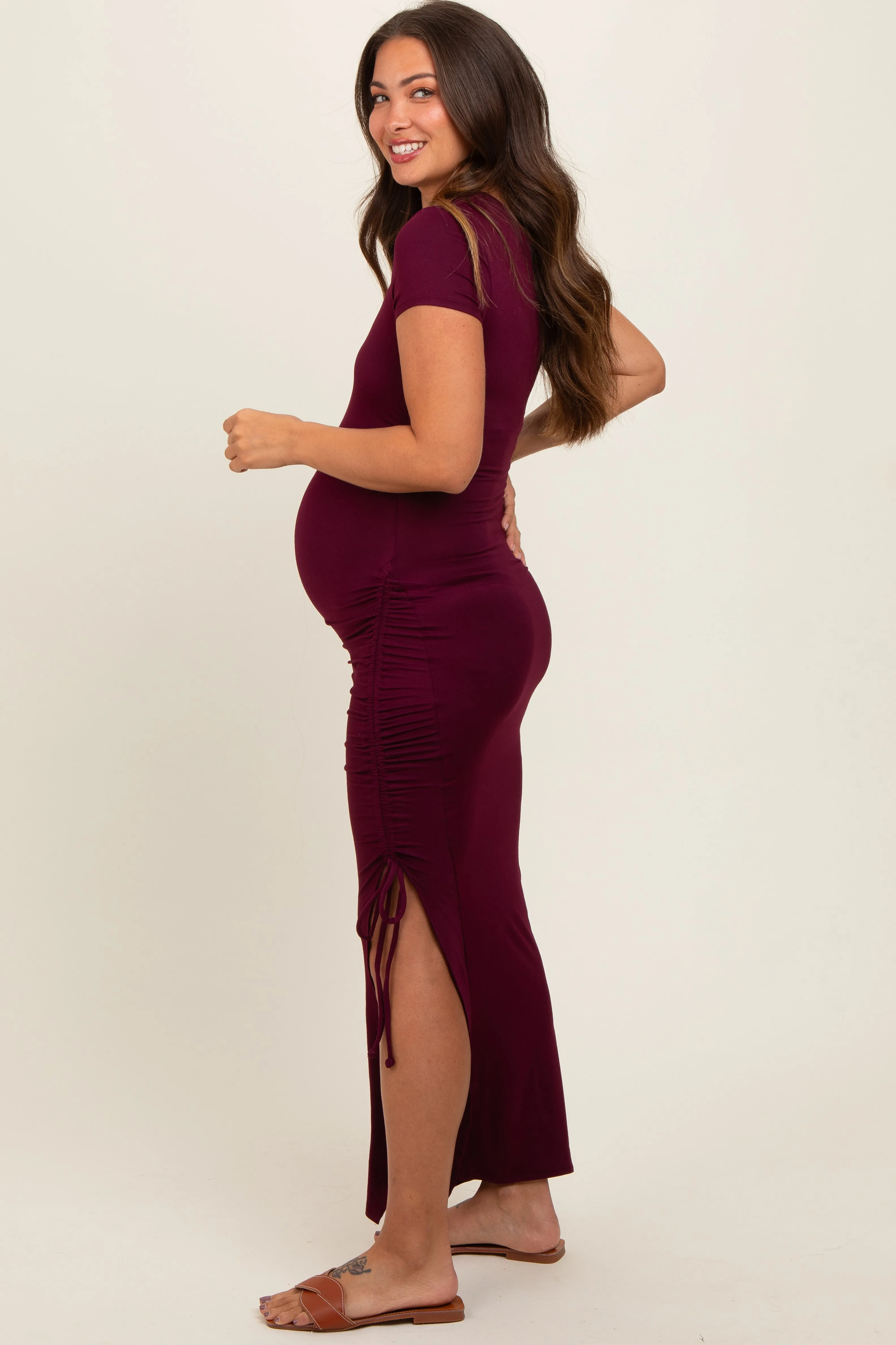 Burgundy Side Slit Maternity Maxi Dress sold by Pinkblush product image thumbnail 3
