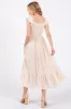 Beige Smocked Ruched Ruffle Hem Maxi Dress sold by Pinkblush