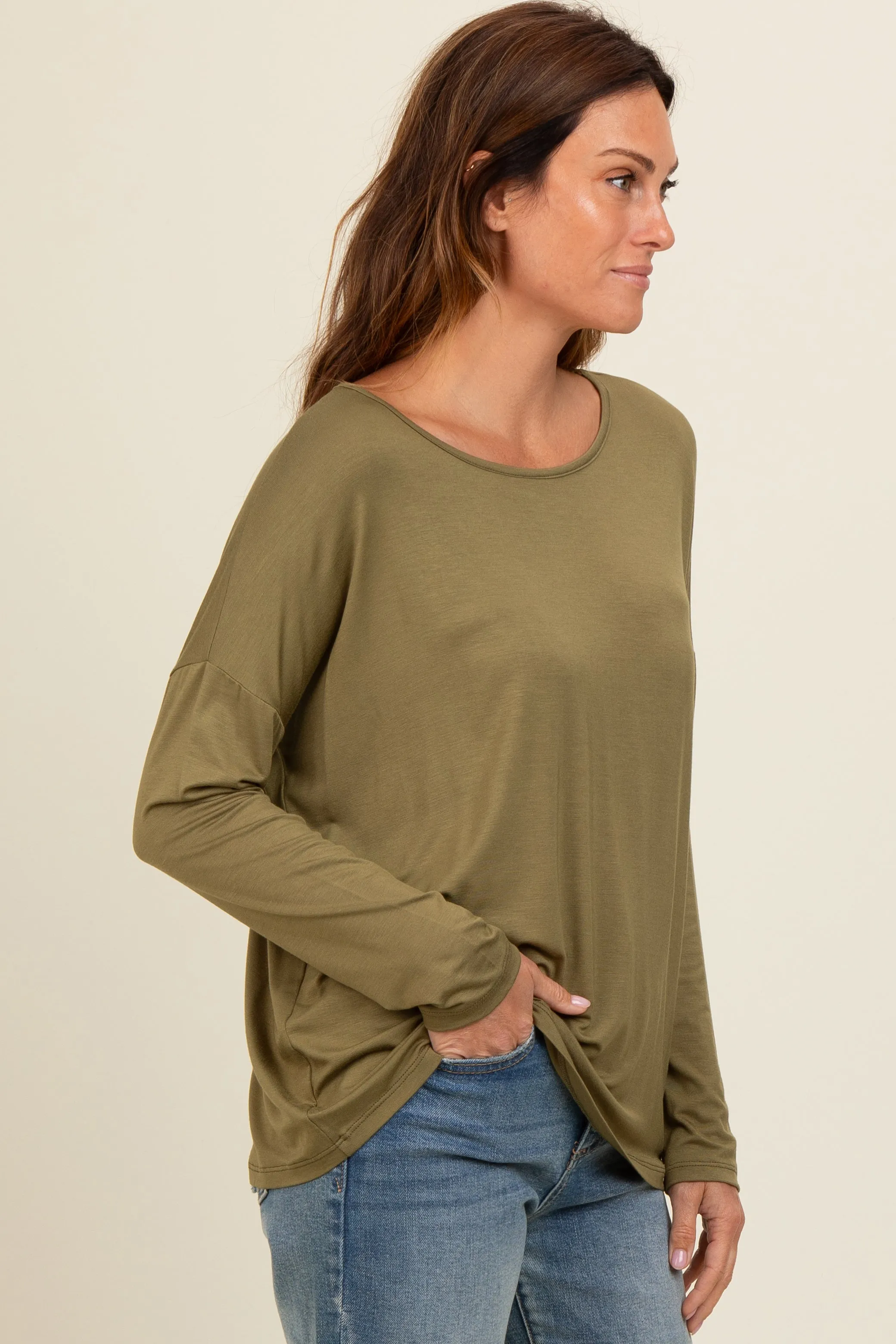 Olive Drop Shoulder Long Sleeve Top sold by Pinkblush product image thumbnail 3