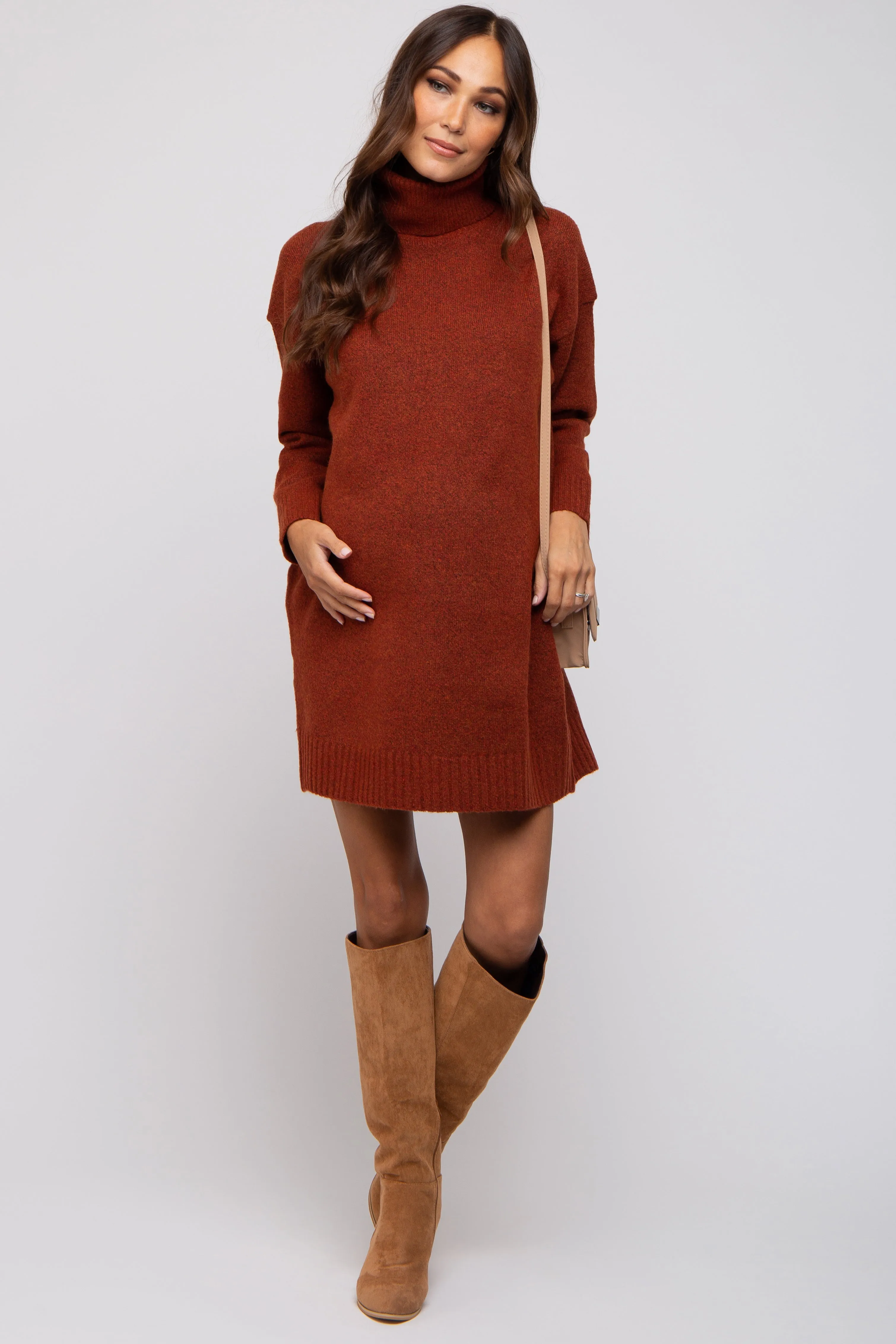 Rust Turtleneck Maternity Sweater Mini Dress sold by Pinkblush product image thumbnail 4