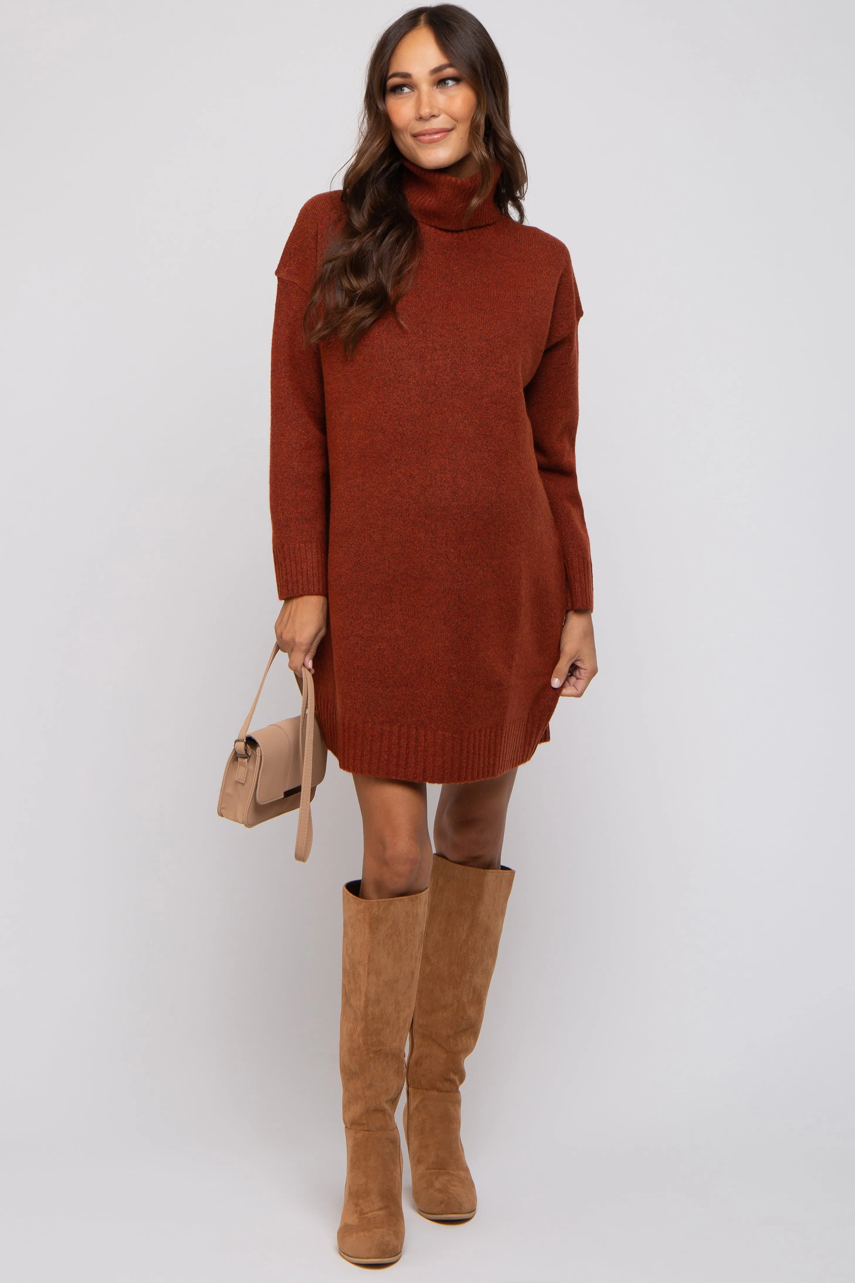 Rust Turtleneck Maternity Sweater Mini Dress sold by Pinkblush product image thumbnail 5