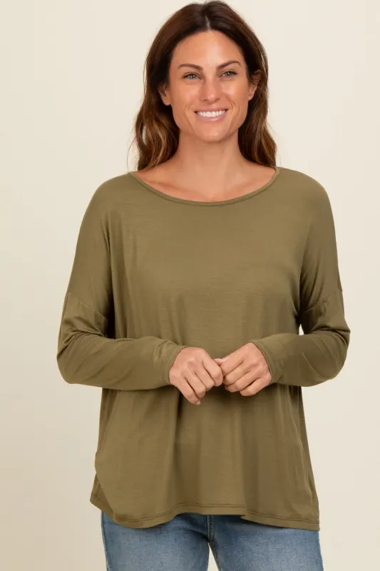 Olive Drop Shoulder Long Sleeve Top sold by Pinkblush