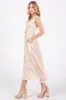 Beige Smocked Ruched Ruffle Hem Maxi Dress sold by Pinkblush