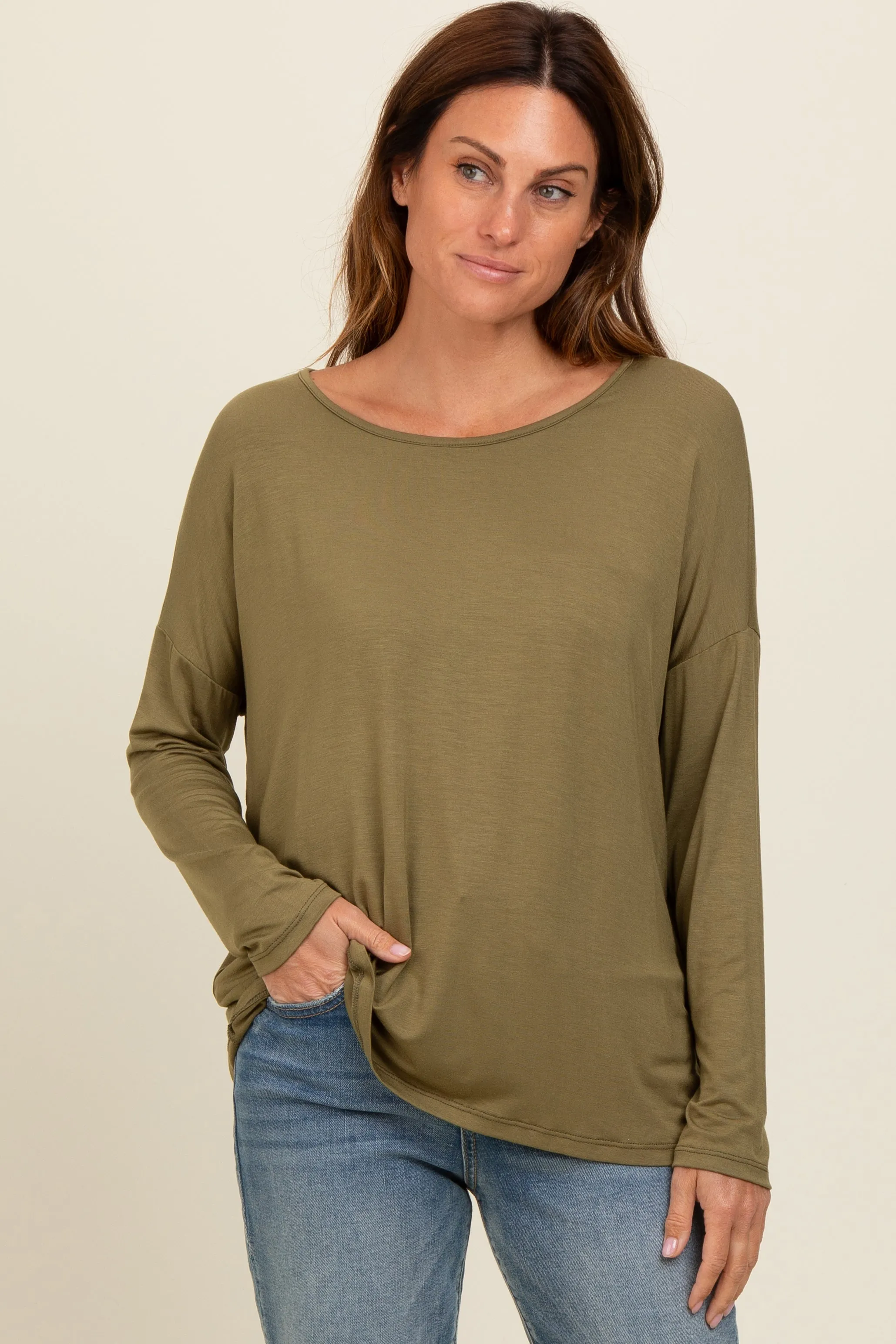 Olive Drop Shoulder Long Sleeve Top sold by Pinkblush product image thumbnail 2