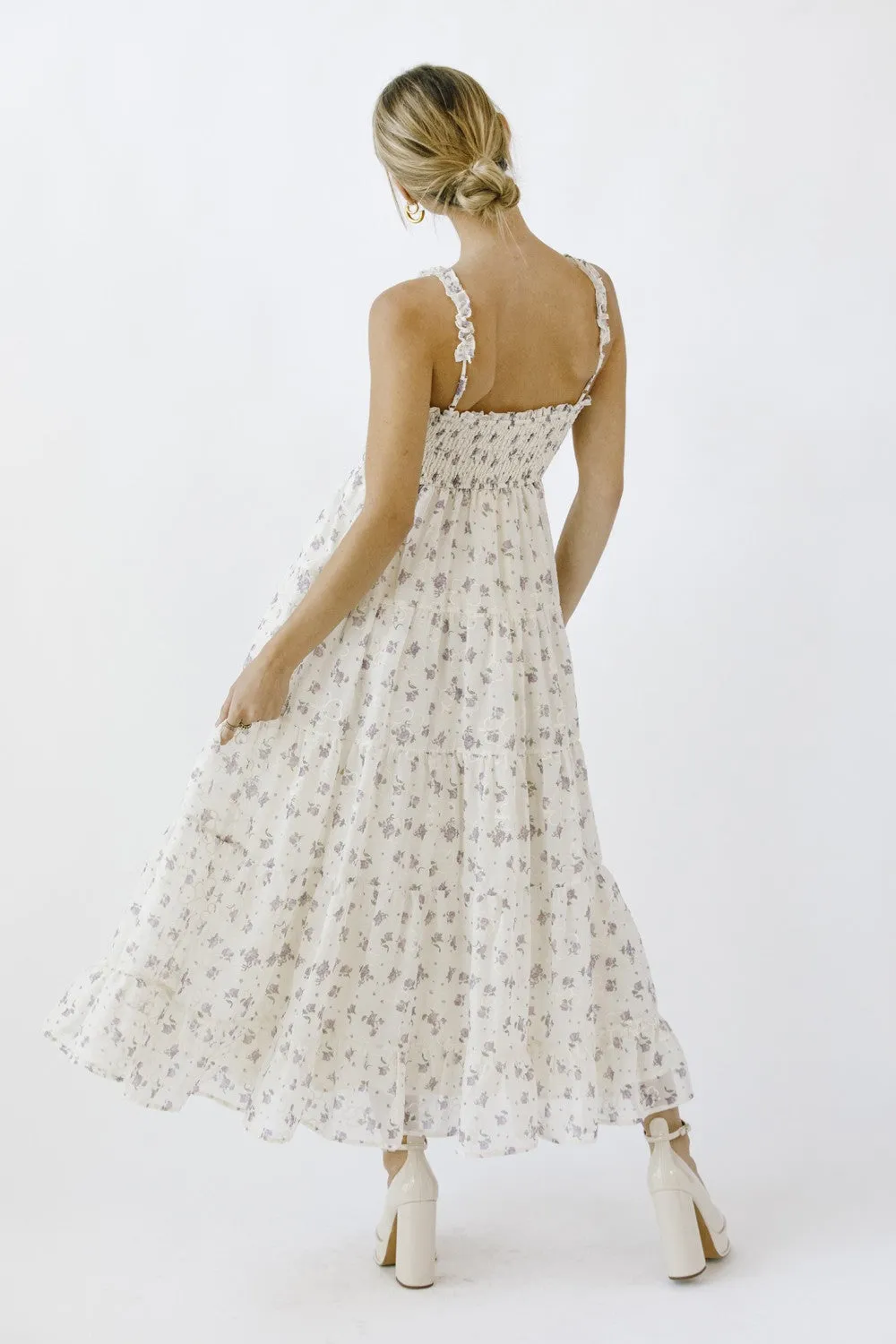 Ivory Smocked Embroidered Floral Maxi Dress sold by Pinkblush product image thumbnail 4