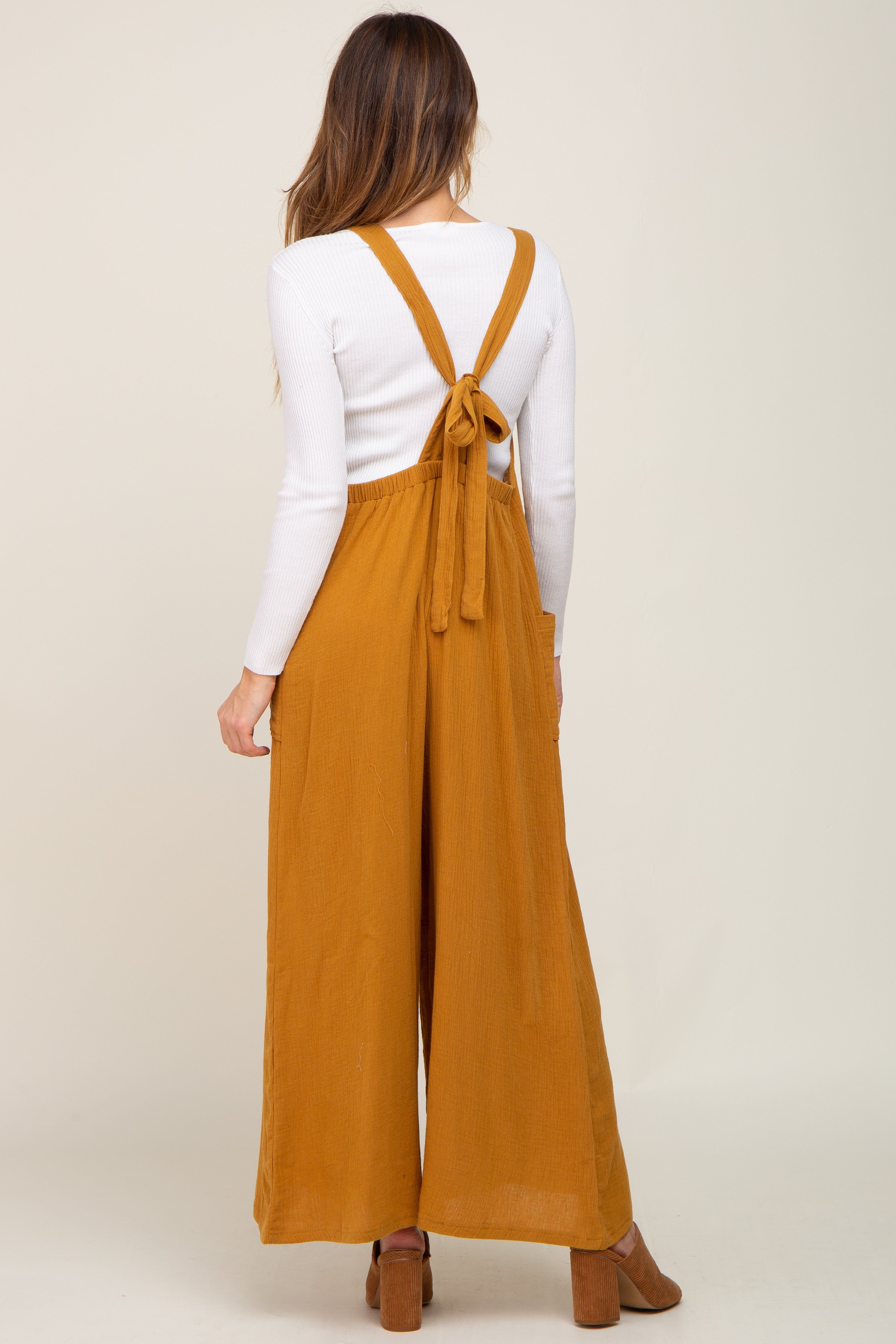 Camel Wide Leg Tie Back Overalls sold by Pinkblush product image thumbnail 3